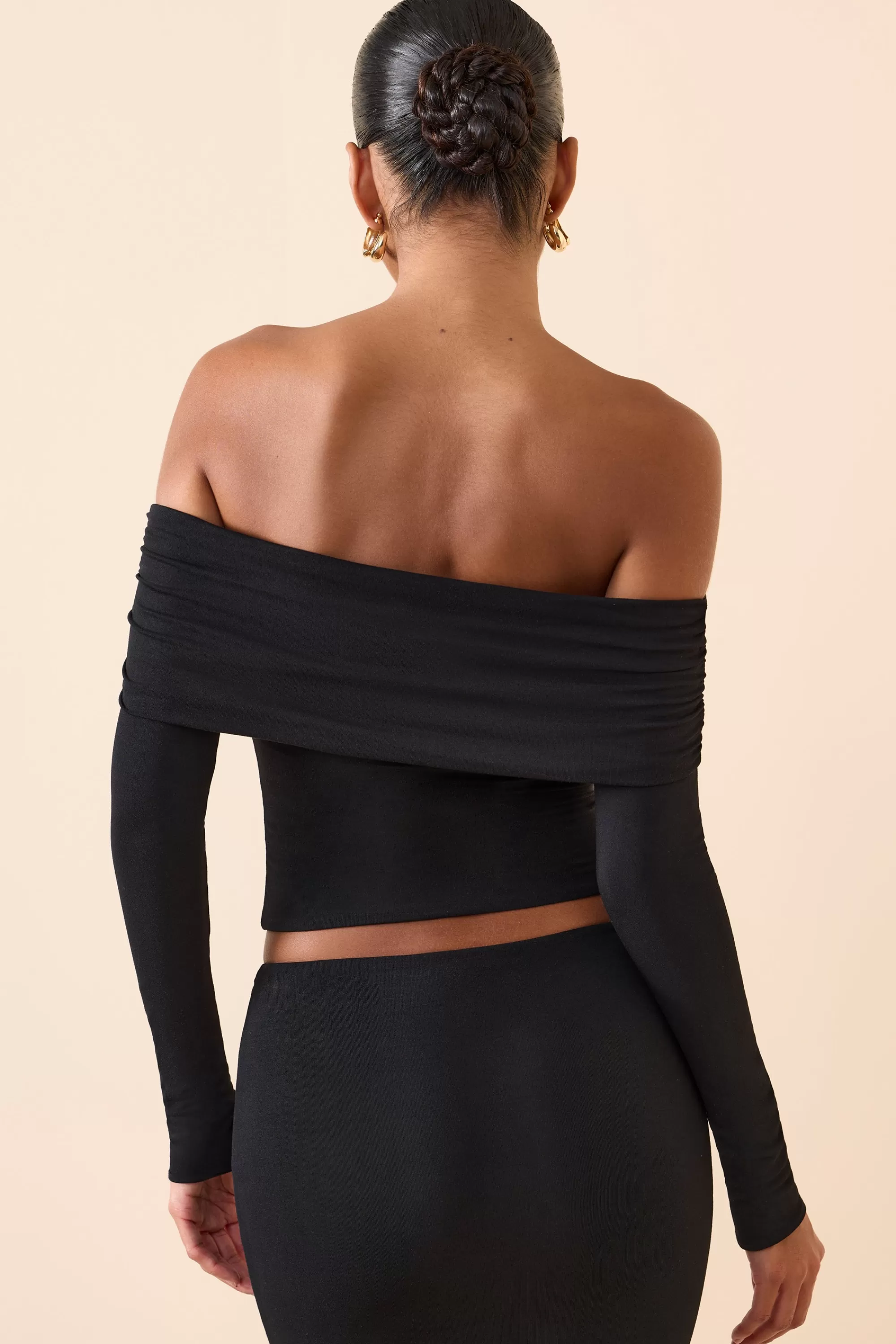 Oh Polly Modal Off-Shoulder Long-Sleeve Top In Black Store