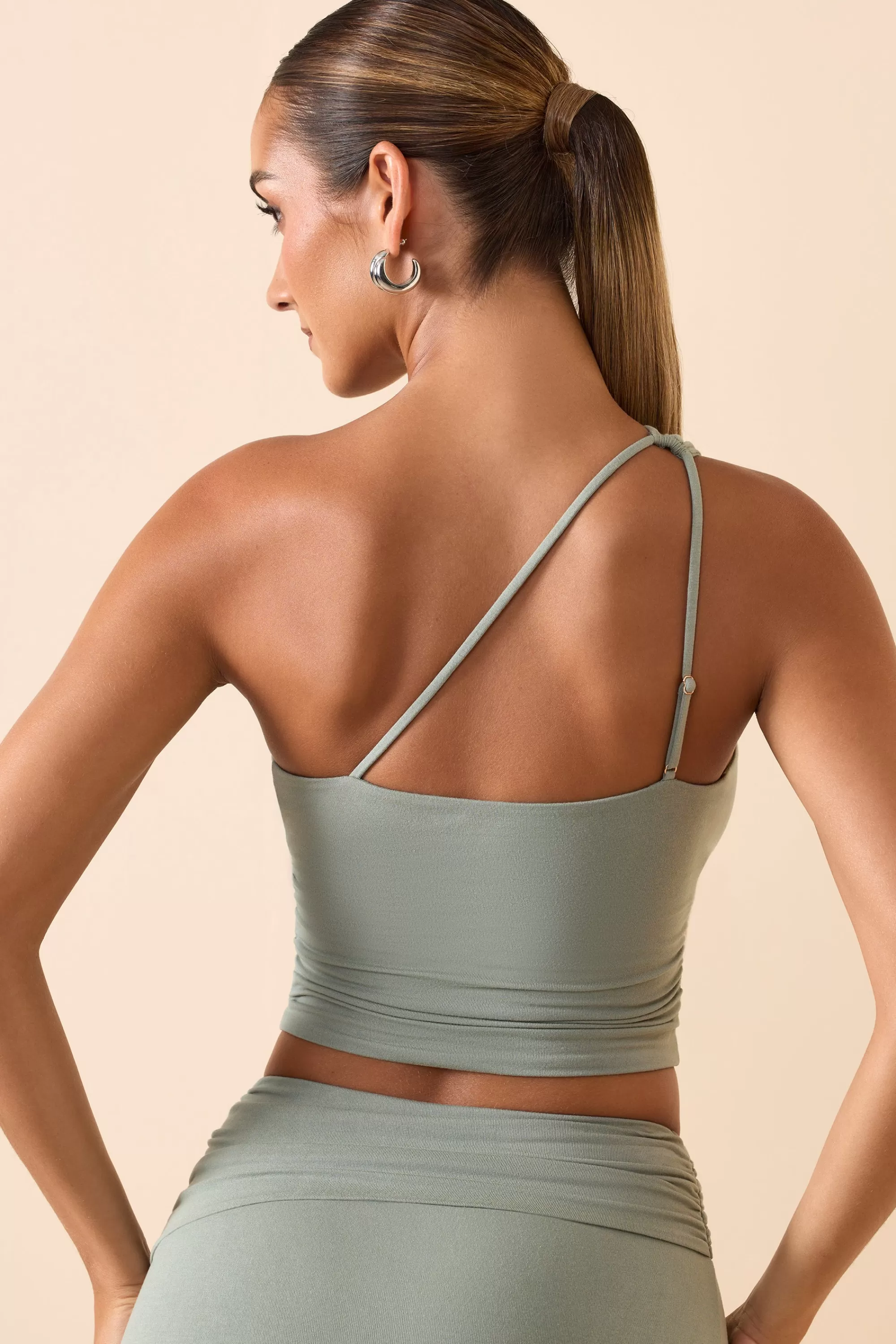 Oh Polly Modal One-Shoulder Top In Smoke Green Best