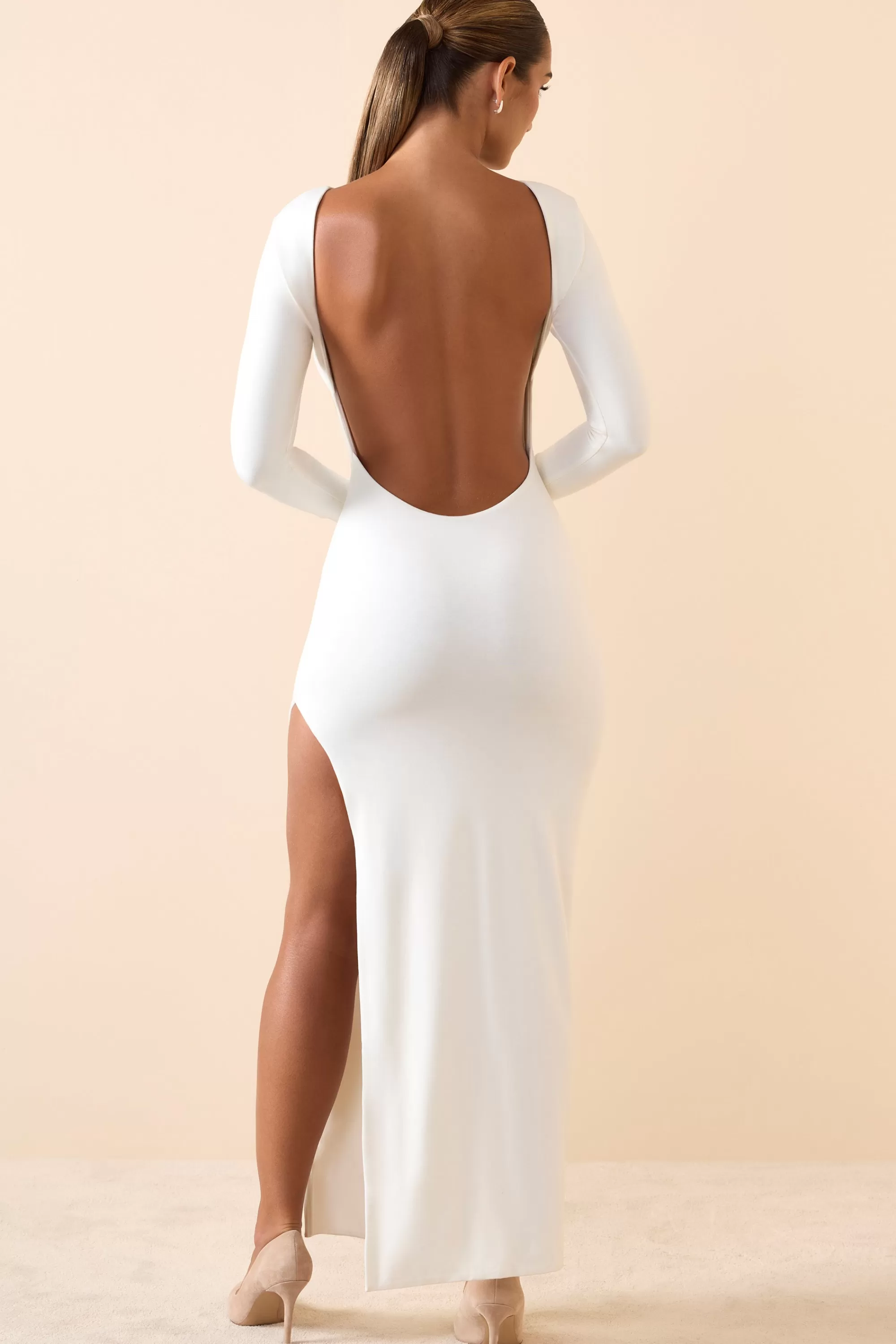 Oh Polly Modal Open-Back Long-Sleeve Maxi Dress In White Cheap