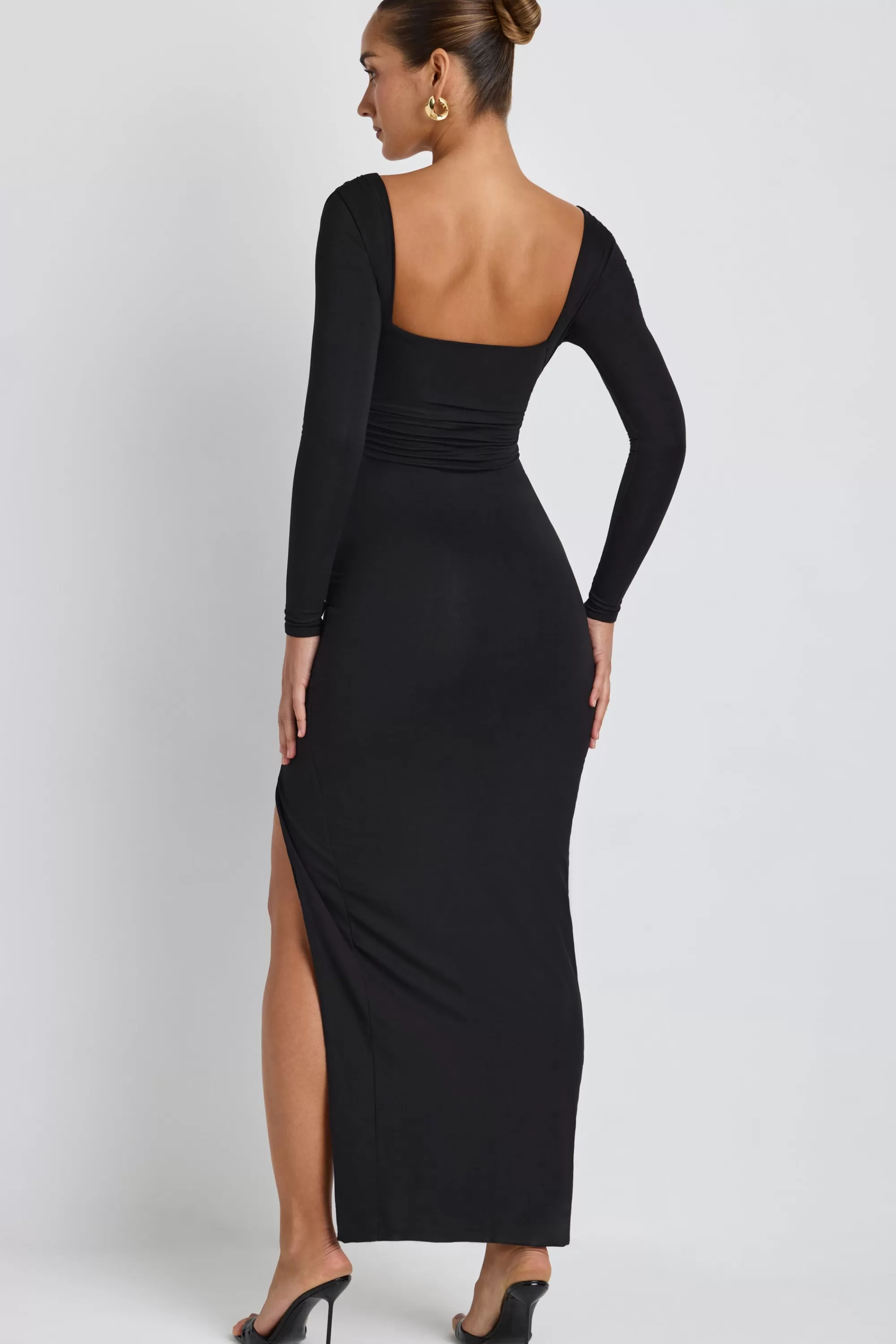 Oh Polly Modal Plunge Neck Long Sleeve Maxi Dress In Black Online