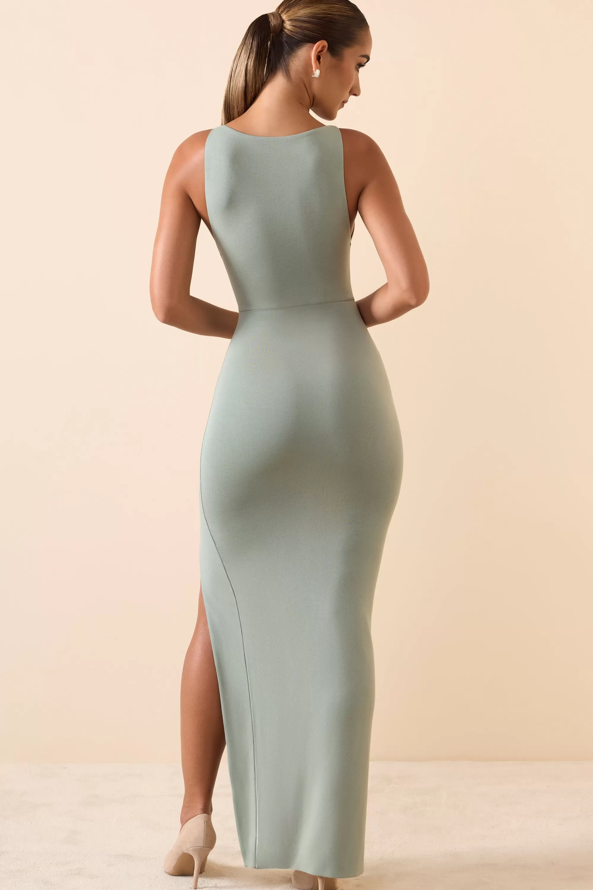 Oh Polly Modal Racerback Maxi Dress In Smoke Green Smoke Green Hot