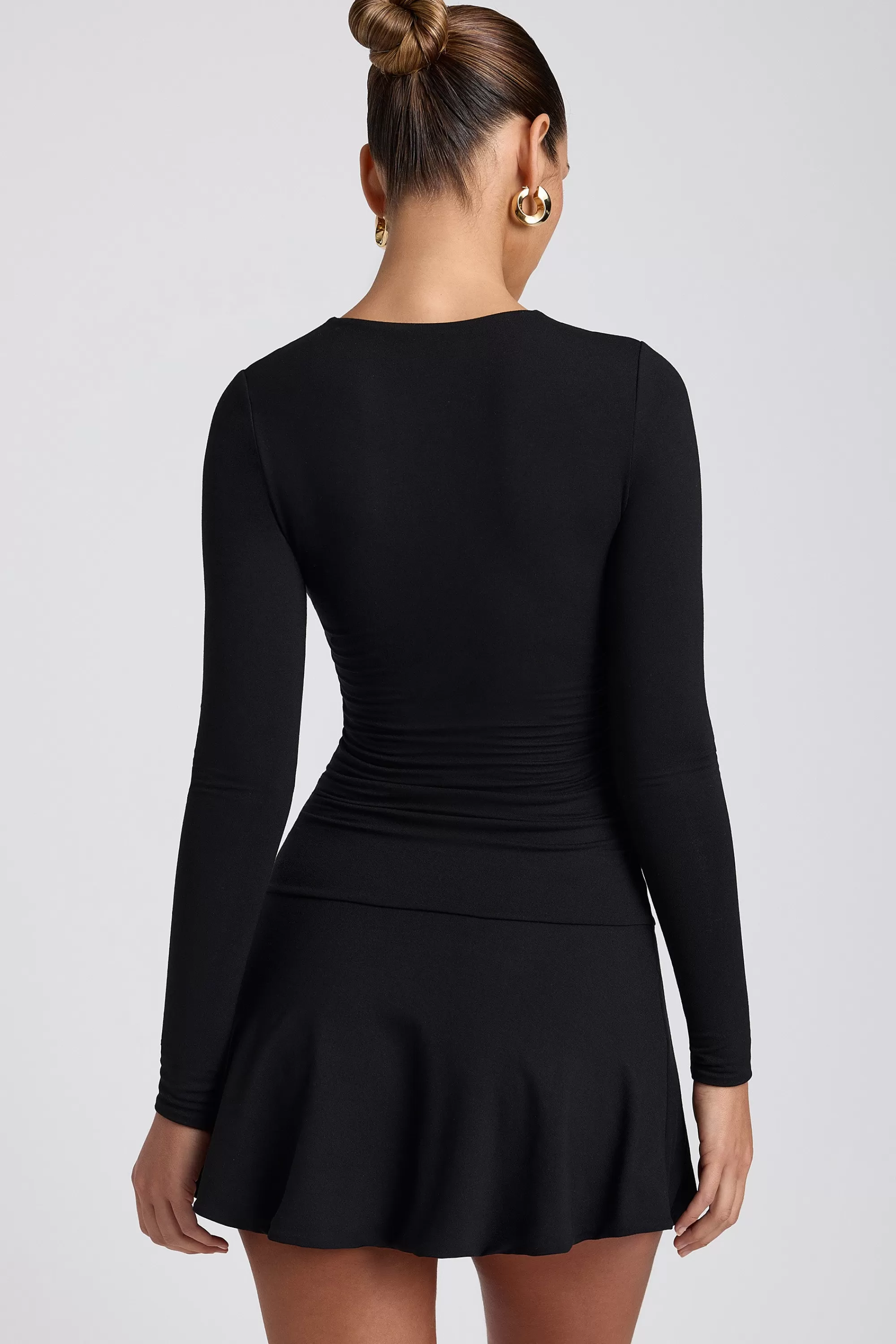 Oh Polly Modal Ruched Crew-Neck Mini Dress In Black Store