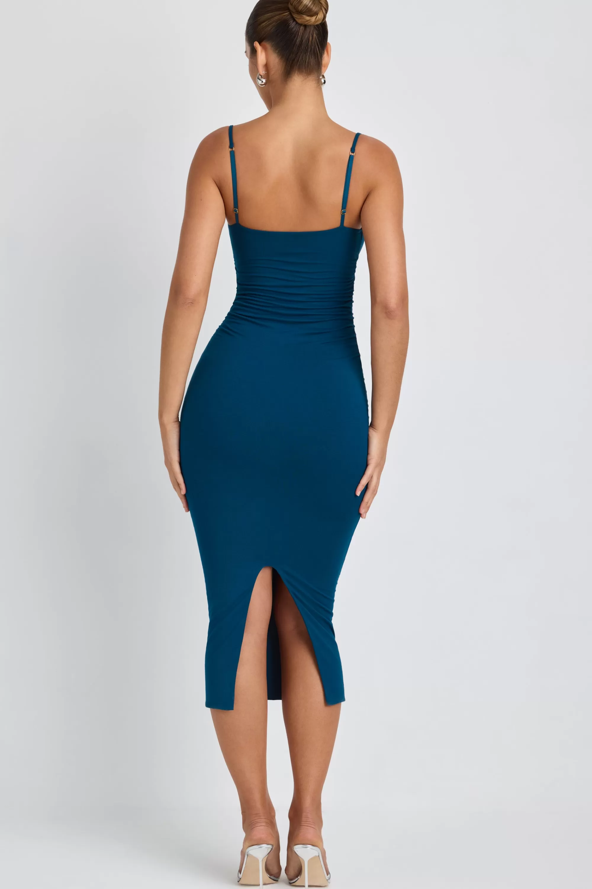 Oh Polly Modal Ruched Layered Midaxi Dress In Deep Teal Best Sale