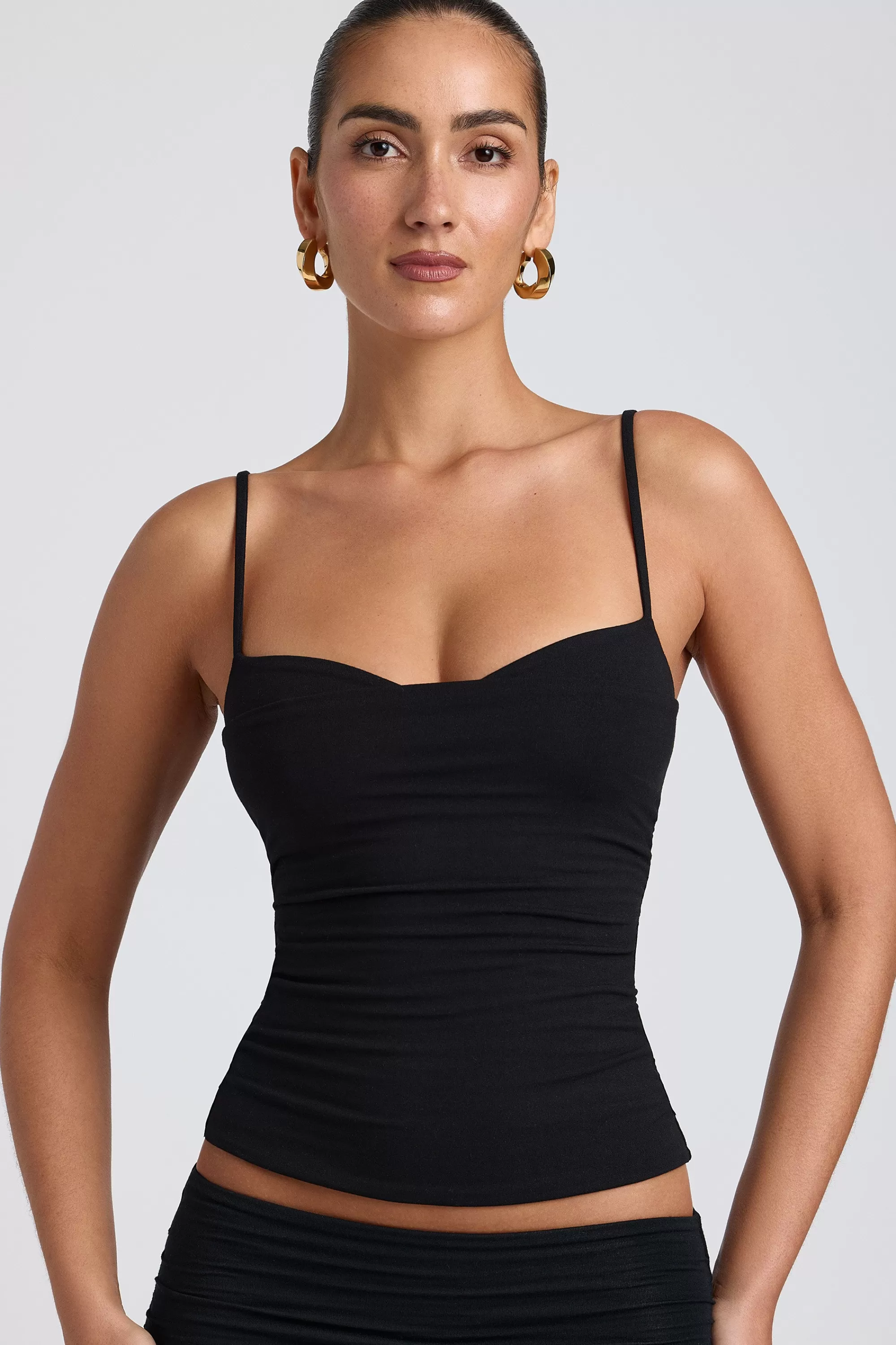 Oh Polly Modal Ruched Layered Tank Top In Black Clearance