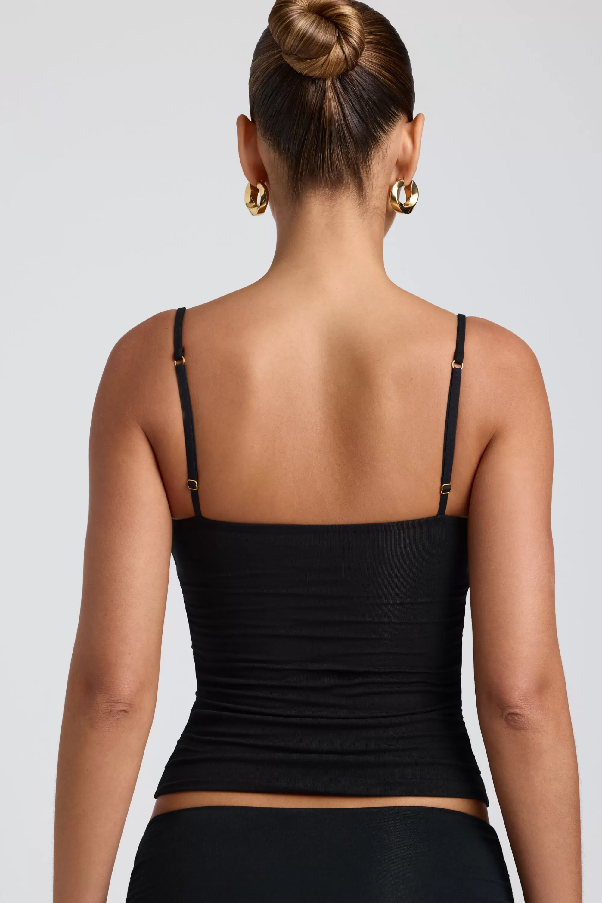 Oh Polly Modal Ruched Layered Tank Top In Black Clearance