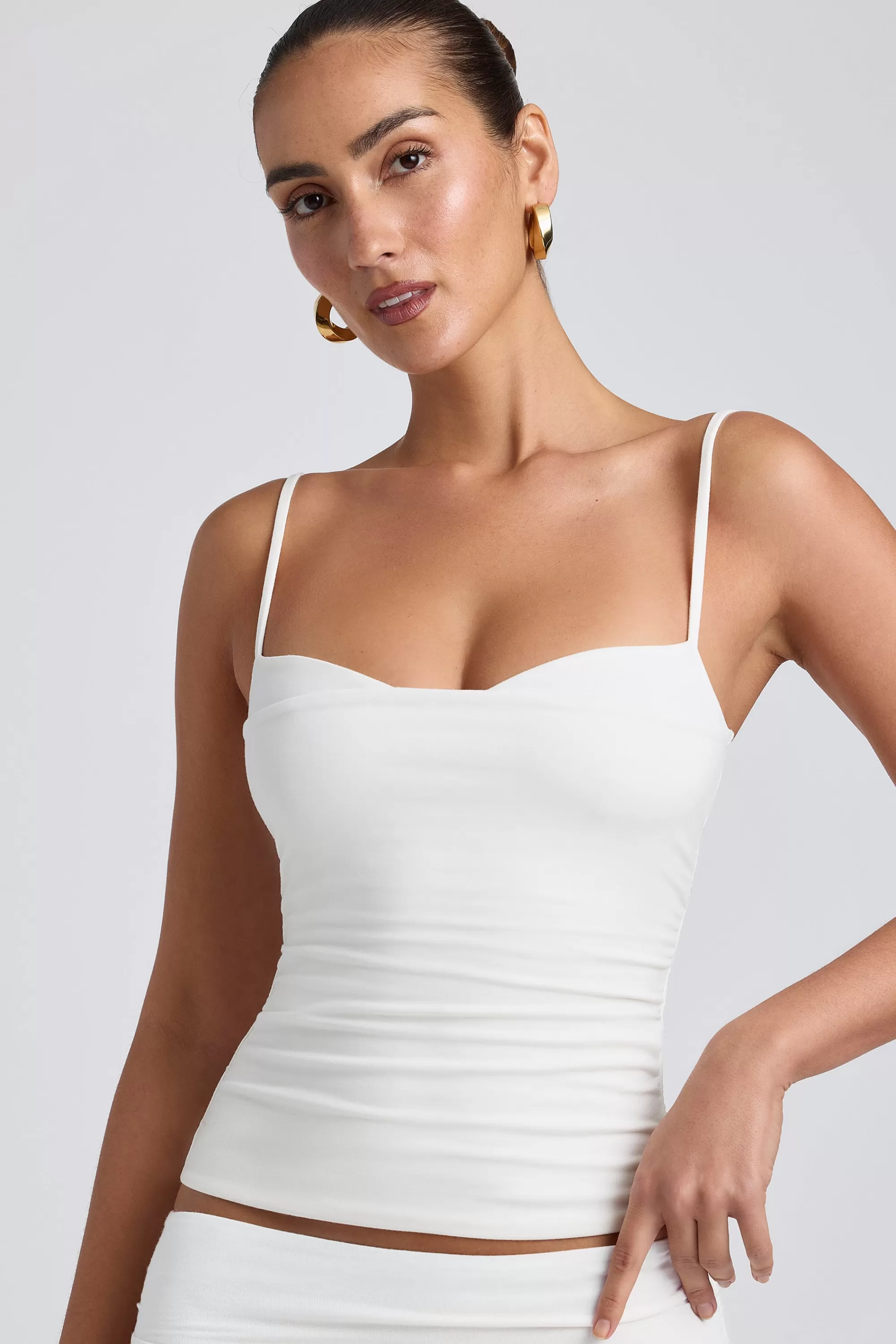 Oh Polly Modal Ruched Layered Tank Top In White Shop