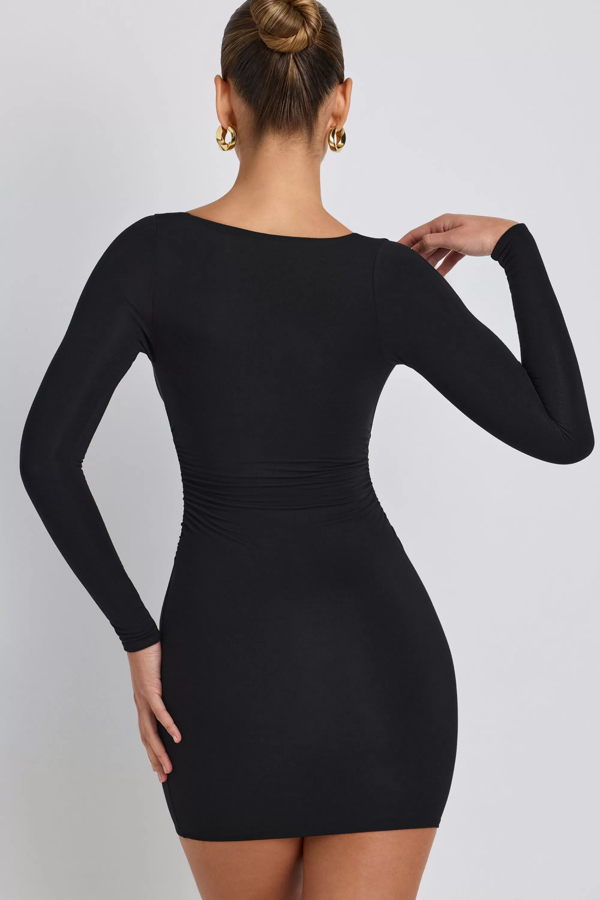 Oh Polly Modal Ruched Long-Sleeve Mini Dress In Black Online