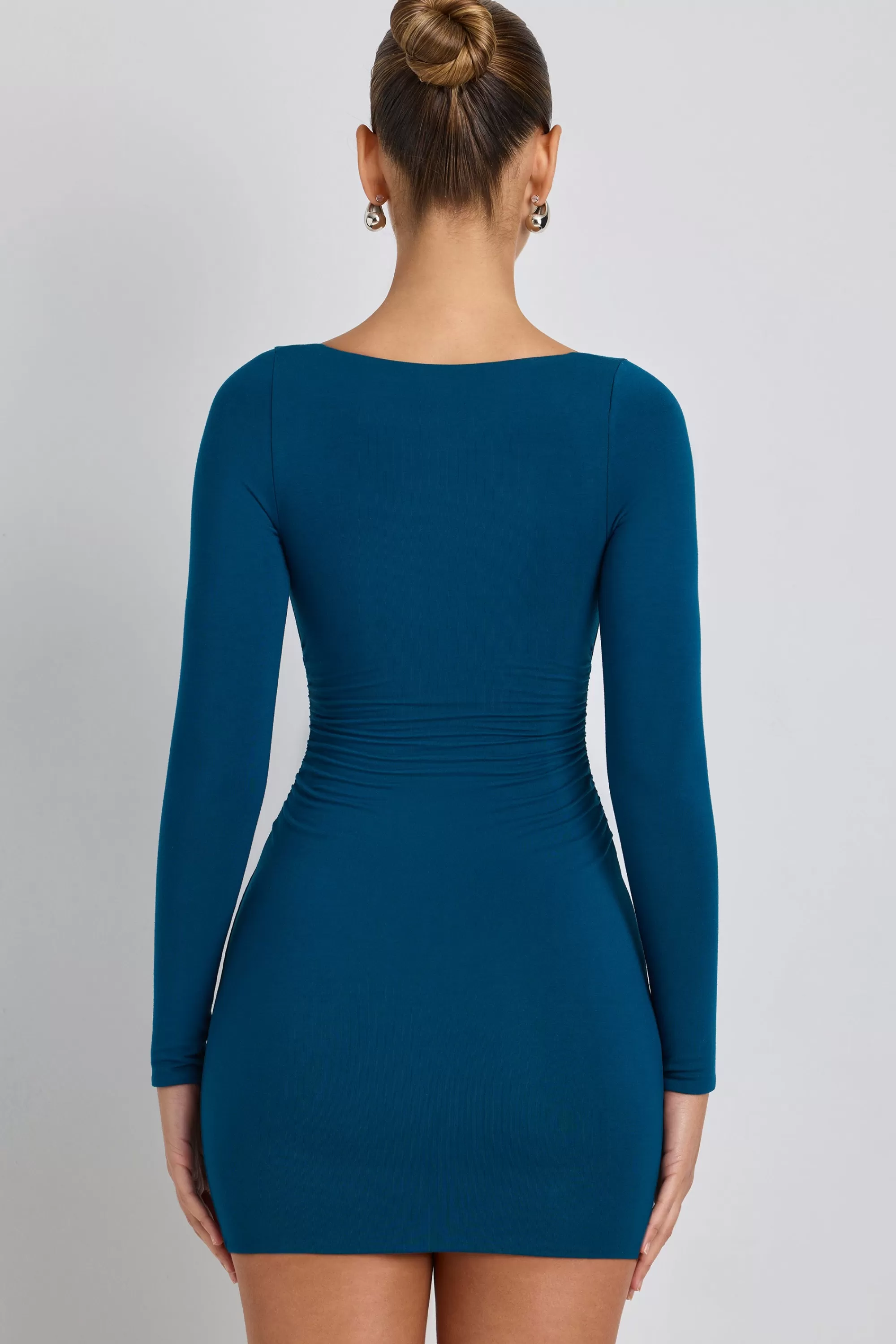 Oh Polly Modal Ruched Long-Sleeve Mini Dress In Deep Teal Online