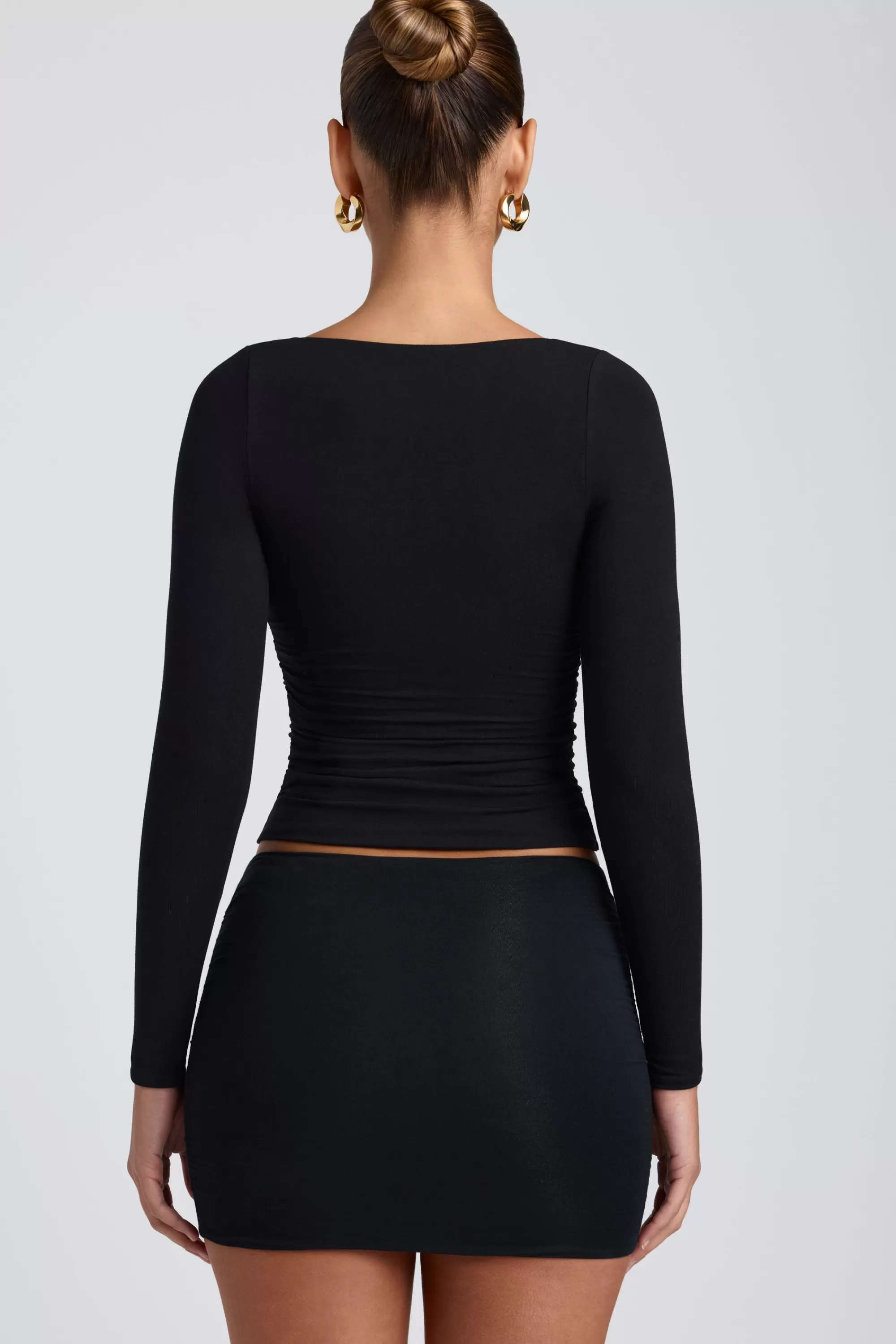 Oh Polly Modal Ruched Long-Sleeve Top In Black Best Sale