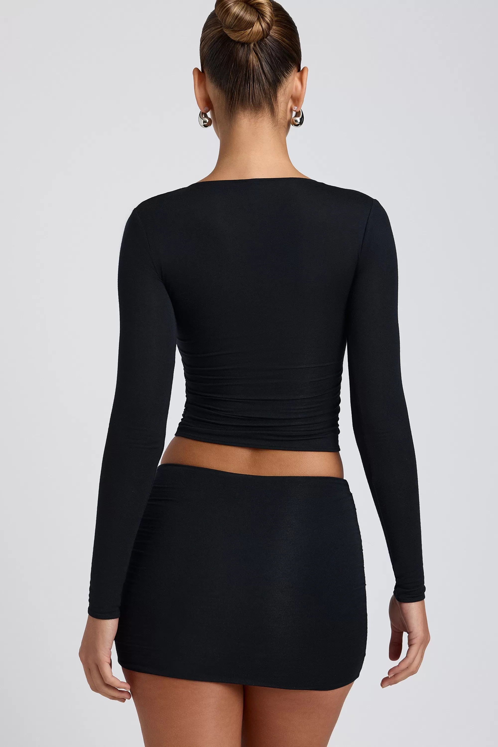 Oh Polly Modal Ruched Long-Sleeve Top In Black Fashion