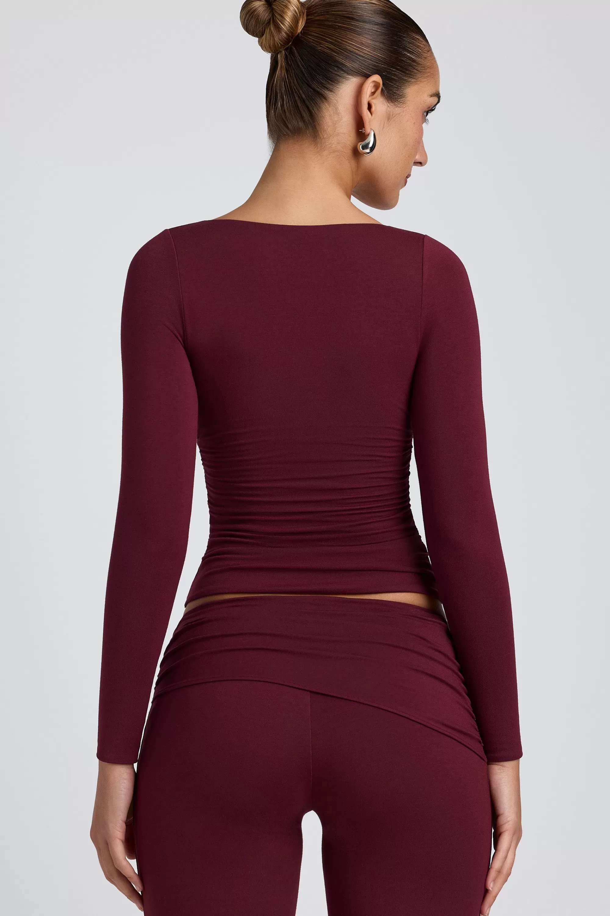 Oh Polly Modal Ruched Long-Sleeve Top In Plum New