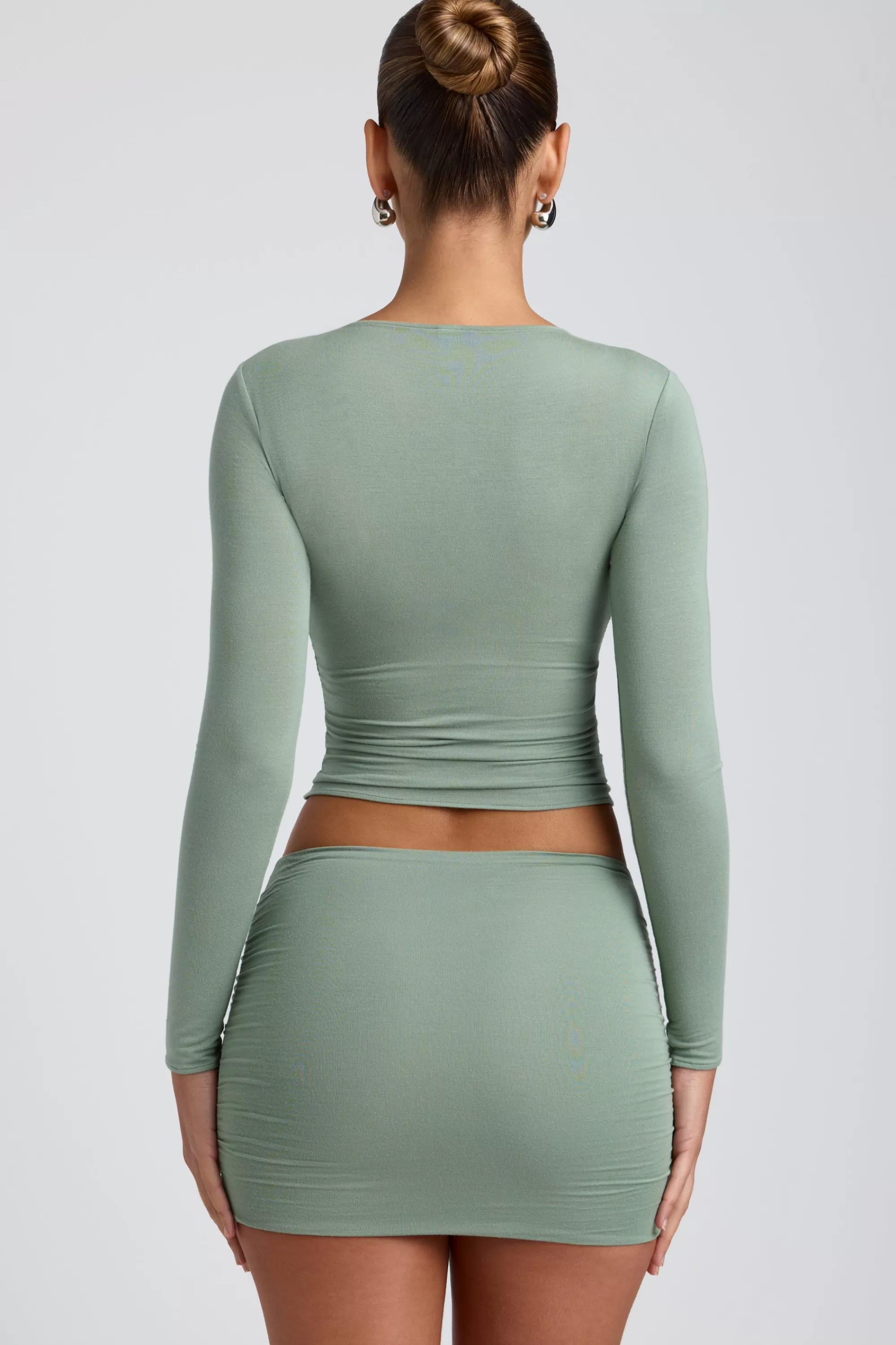 Oh Polly Modal Ruched Long-Sleeve Top In Sage Green Cheap