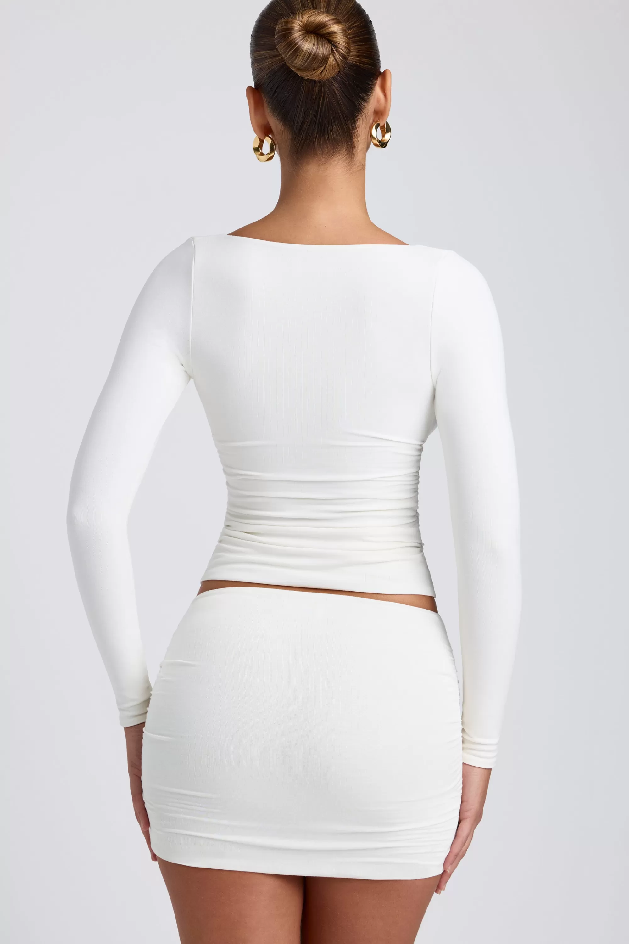 Oh Polly Modal Ruched Long-Sleeve Top In White Store