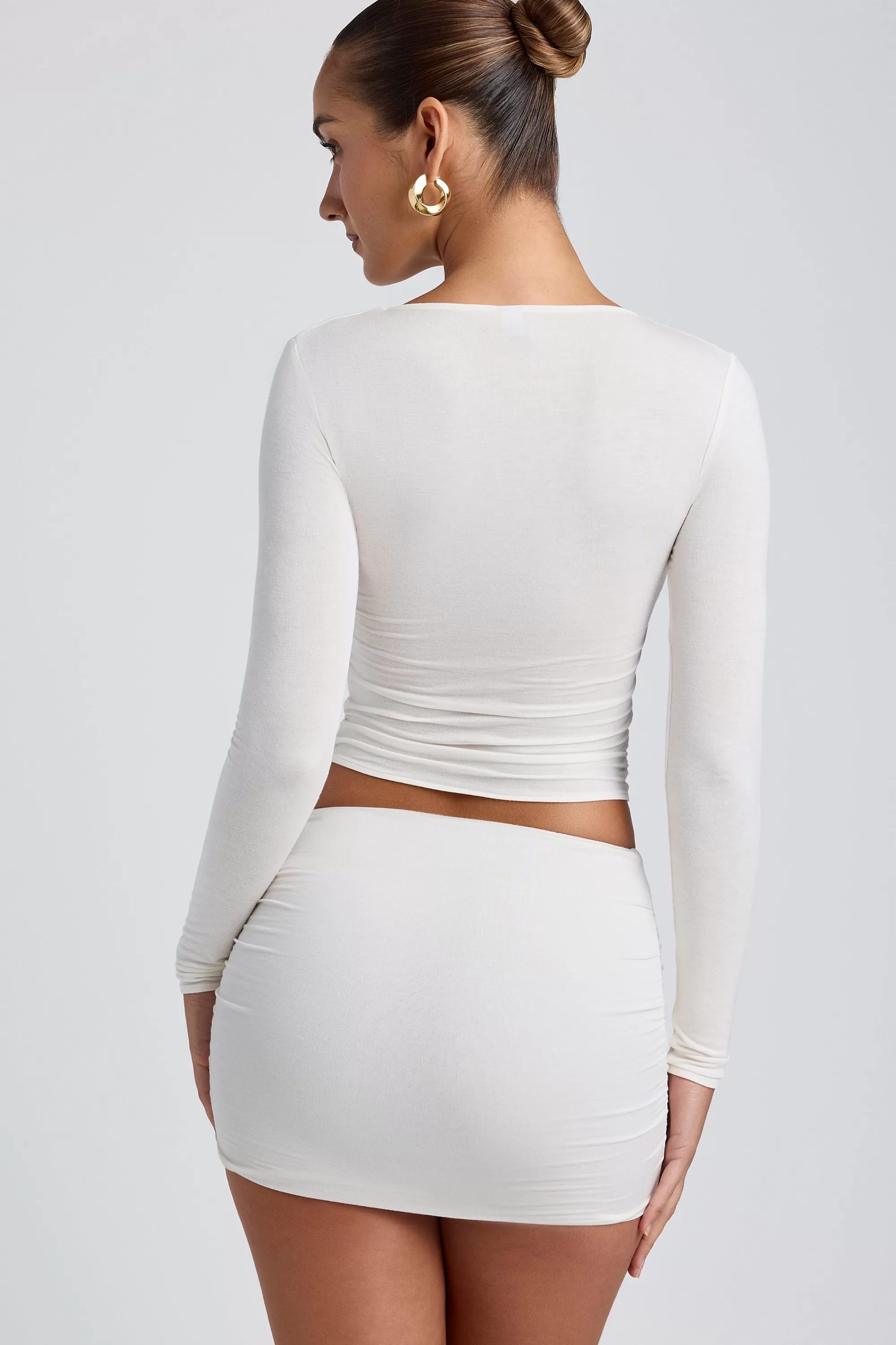 Oh Polly Modal Ruched Long-Sleeve Top In White Best