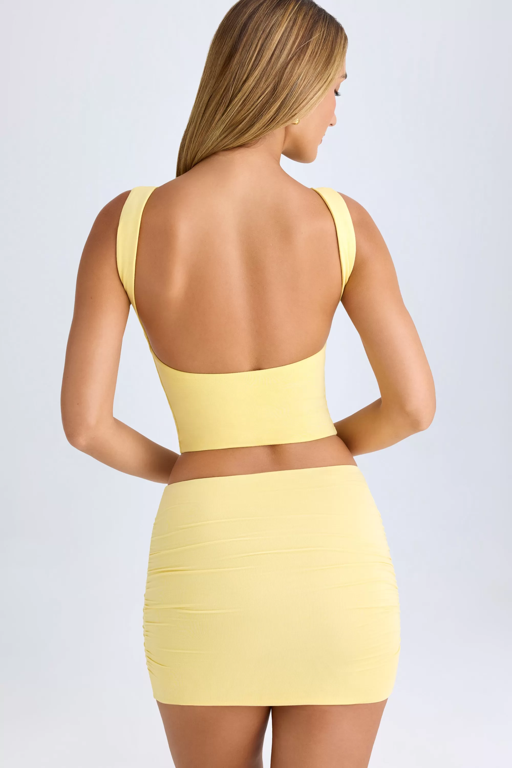 Oh Polly Modal Ruched Mid-Rise Mini Skirt In Lemon Sherbet Clearance