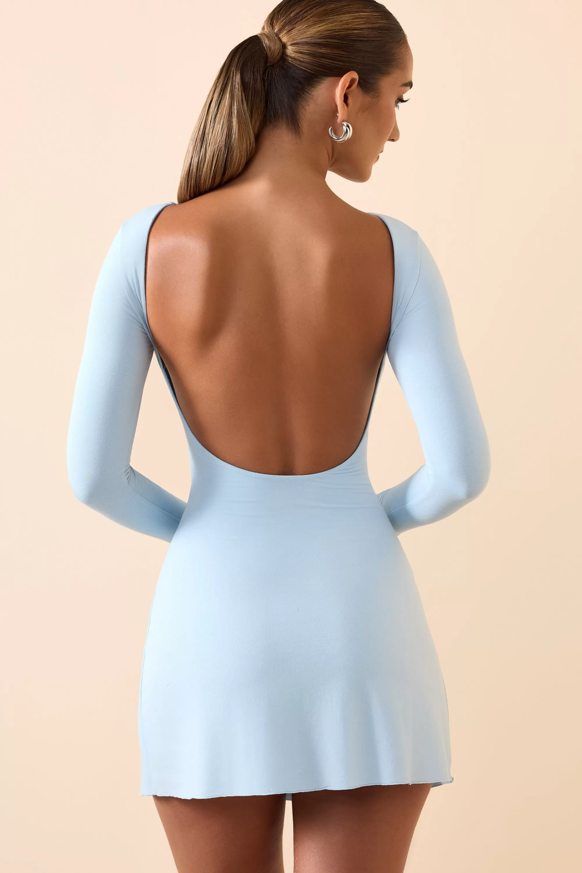 Oh Polly Modal Ruched Open-Back Mini Dress In Ice Blue Sale