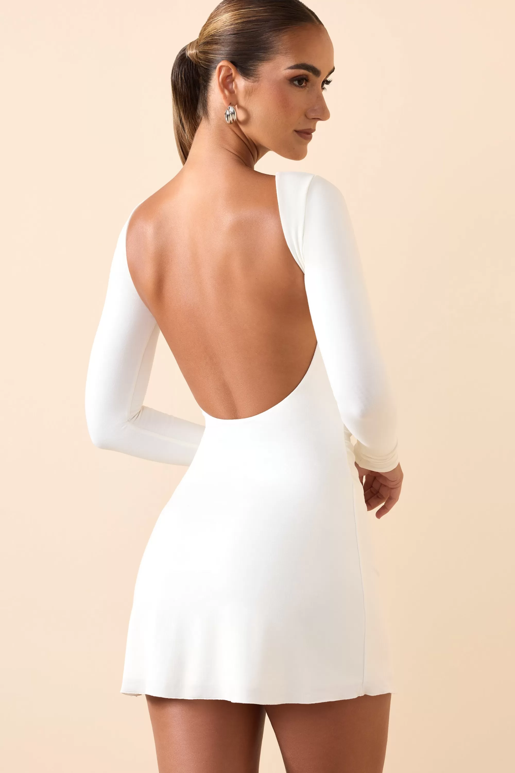 Oh Polly Modal Ruched Open-Back Mini Dress In White New