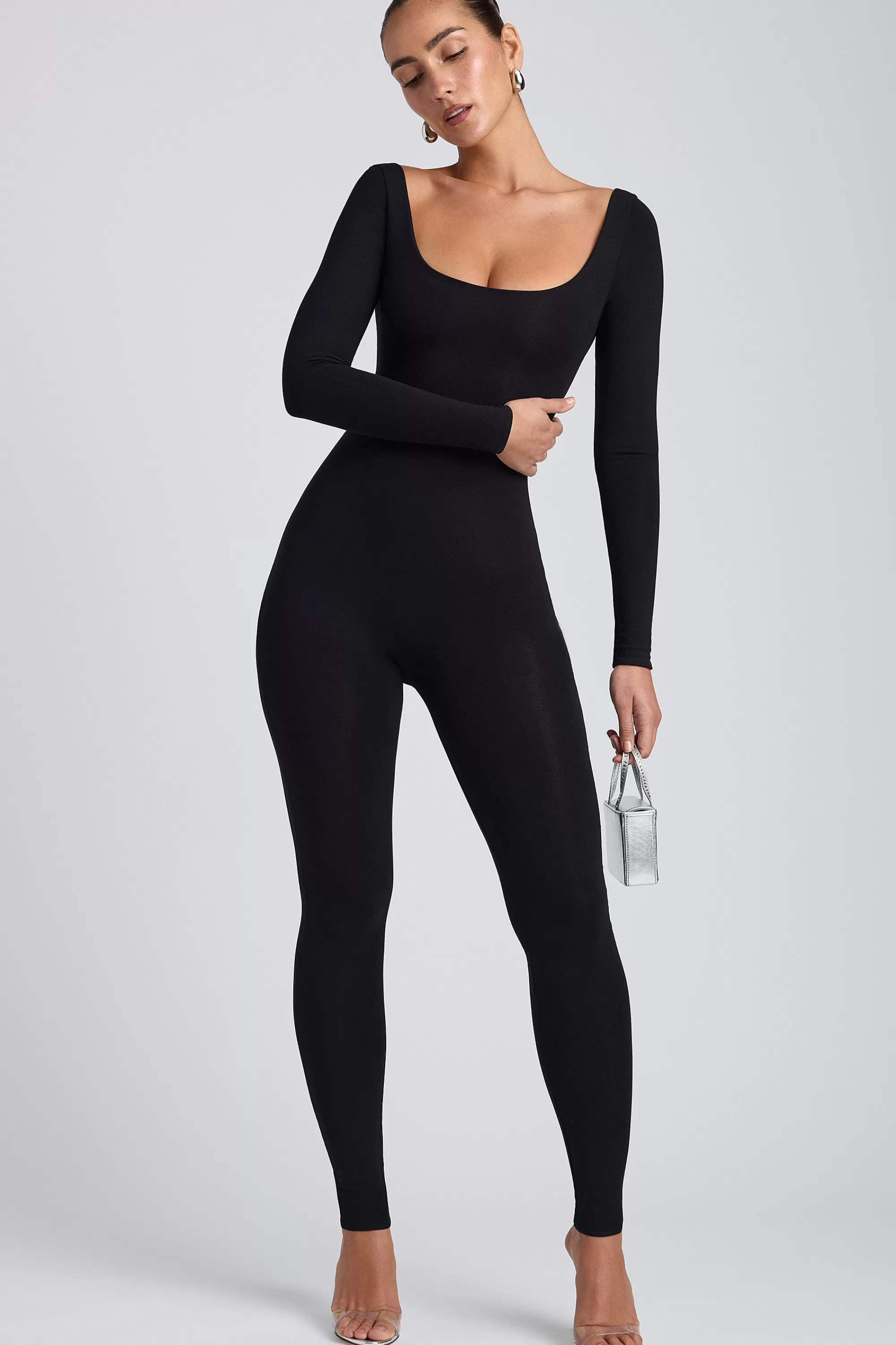 Oh Polly Modal Scoop-Neck Cross-Back Jumpsuit In Black Store