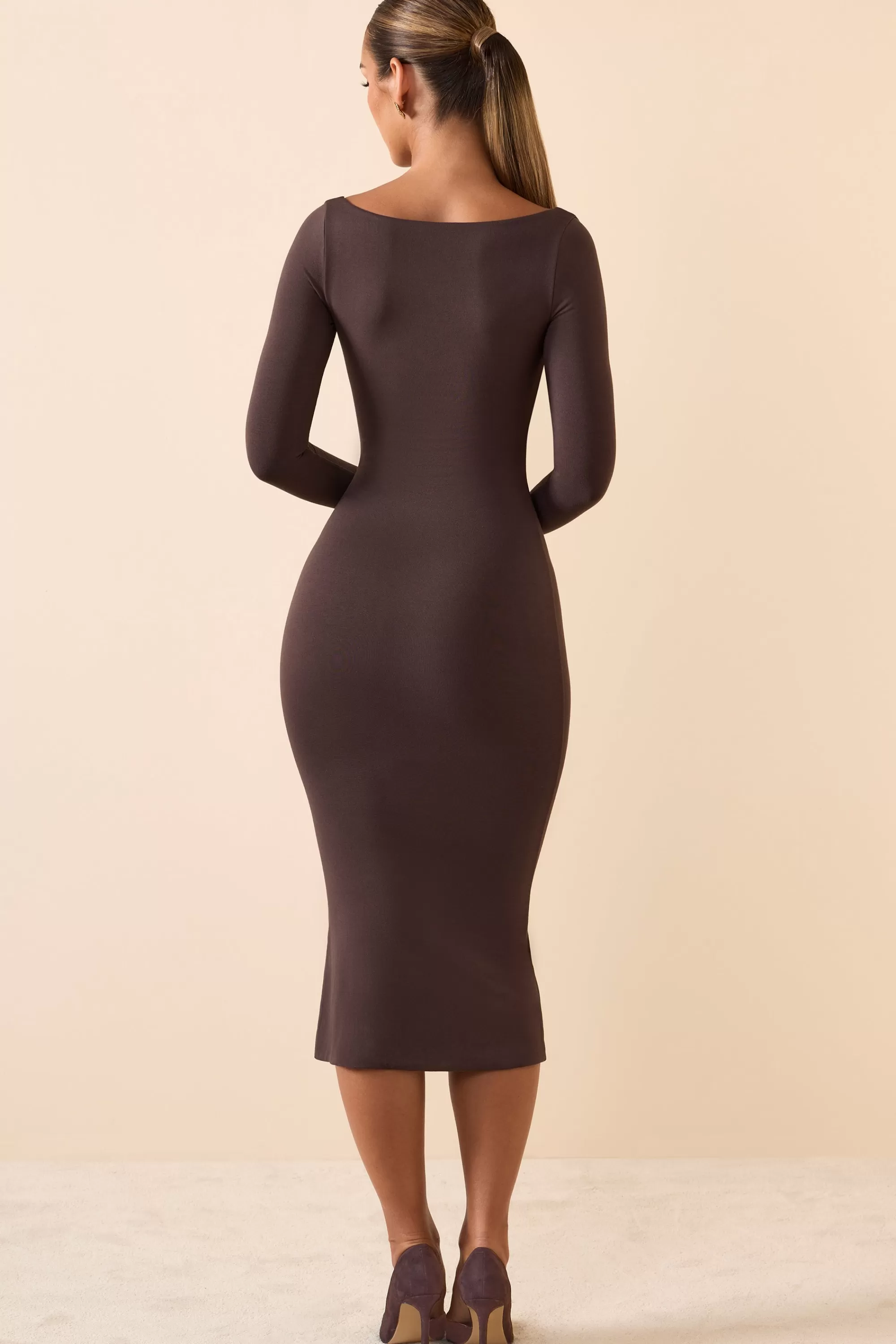 Oh Polly Modal Scoop-Neck Midaxi Dress In Chocolate Brown Shop