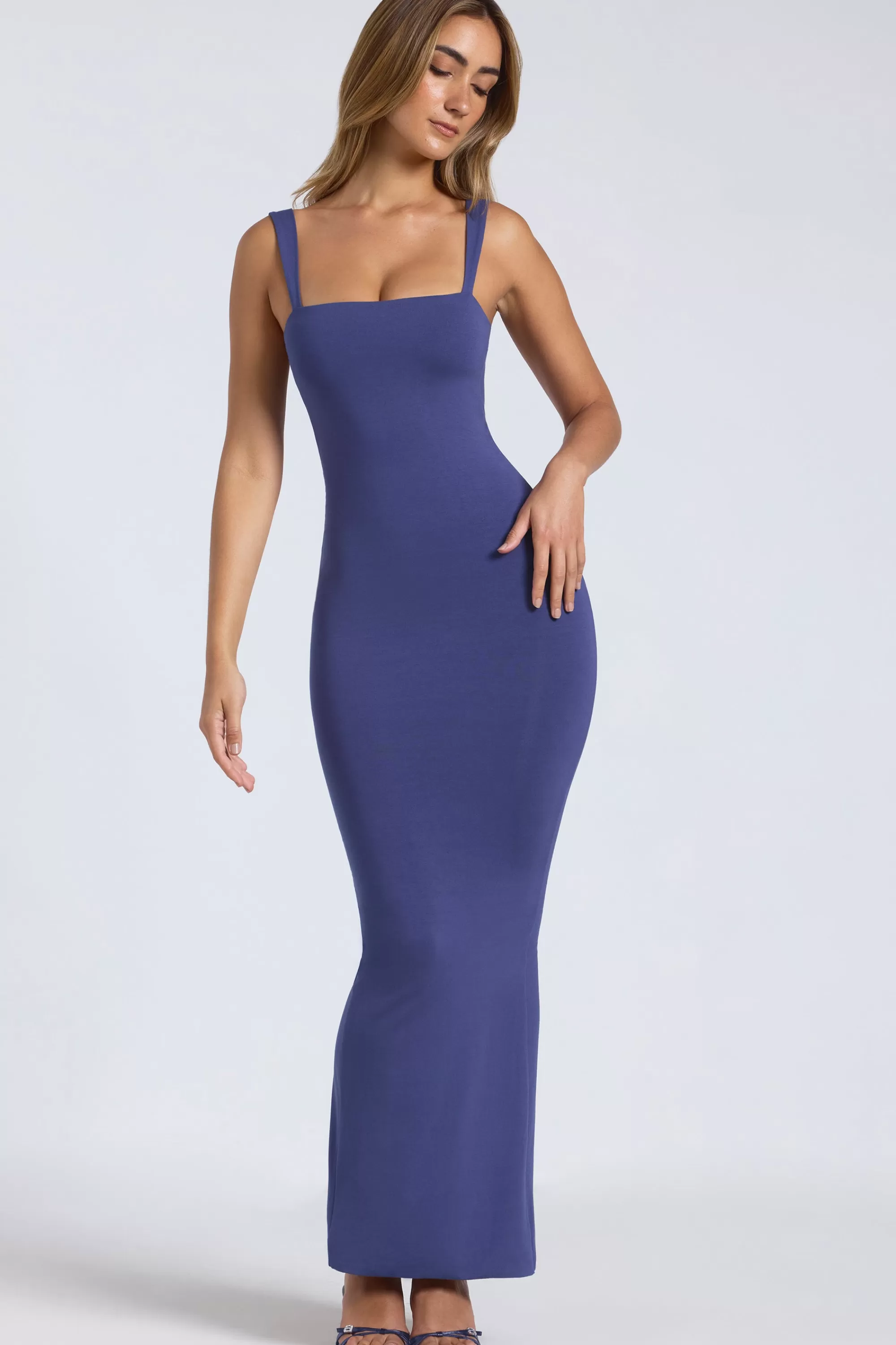 Oh Polly Modal Square Neck Low Back Maxi Dress In Navy Cheap