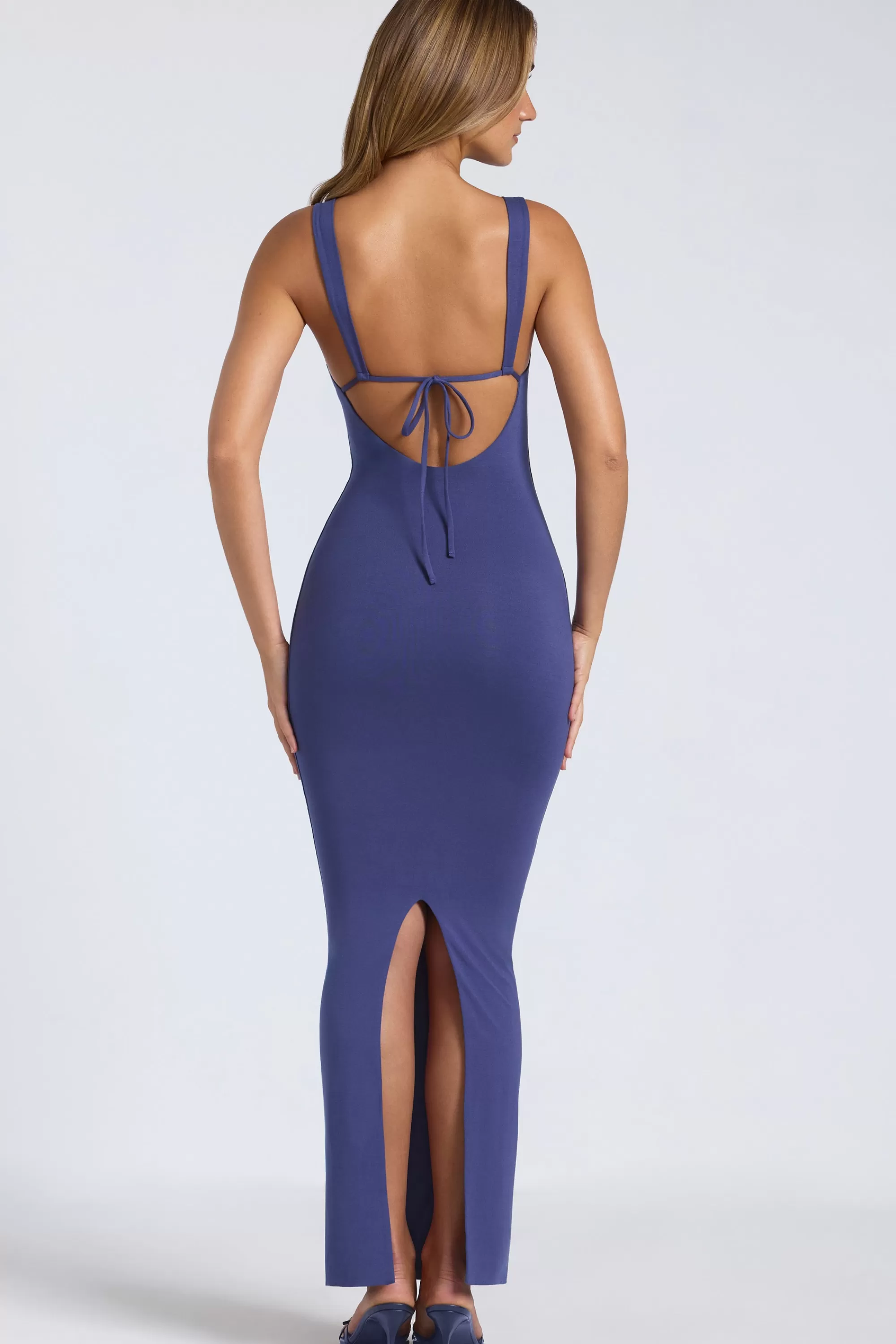 Oh Polly Modal Square Neck Low Back Maxi Dress In Navy Cheap