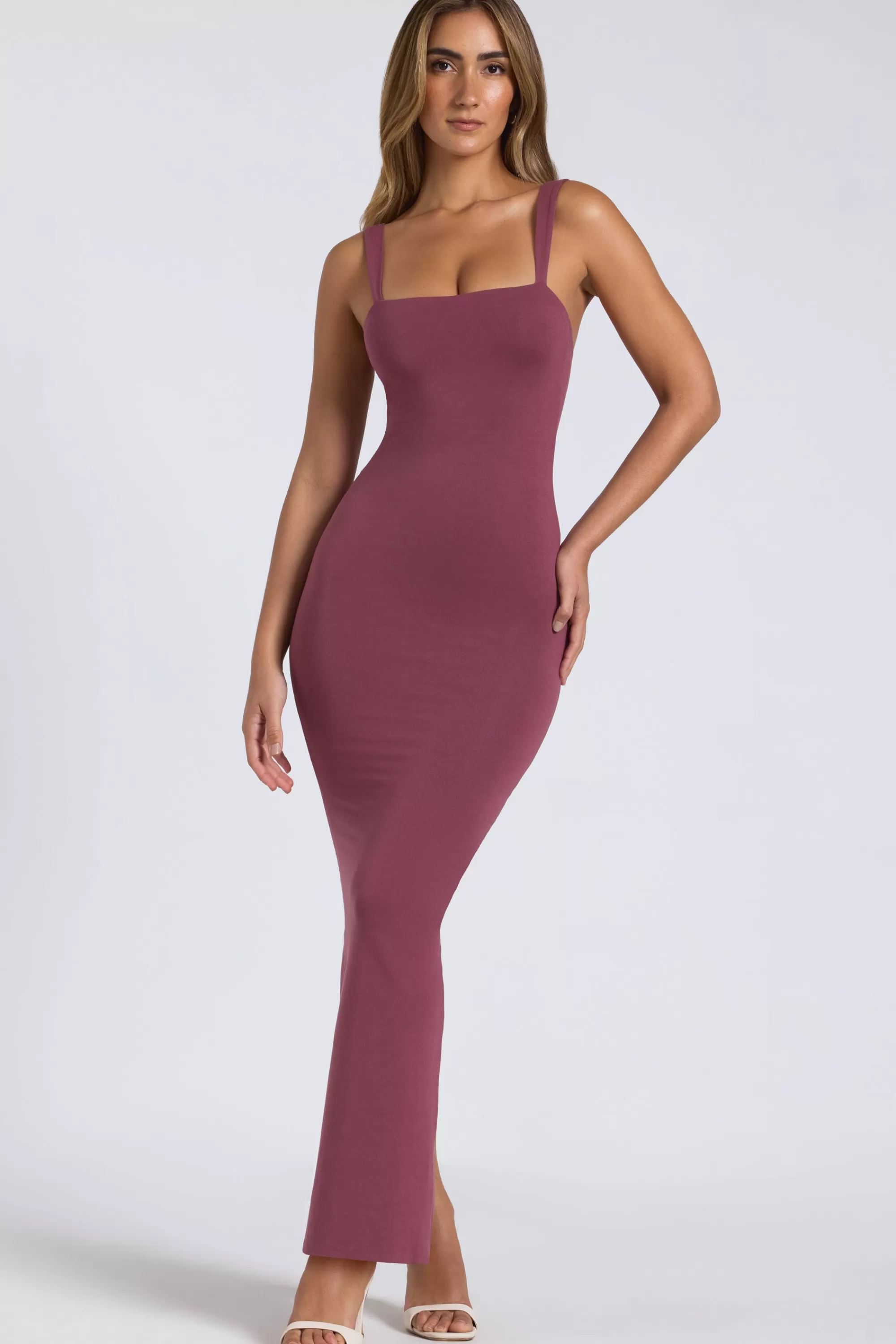 Oh Polly Modal Square Neck Low Back Maxi Dress In Plum Store