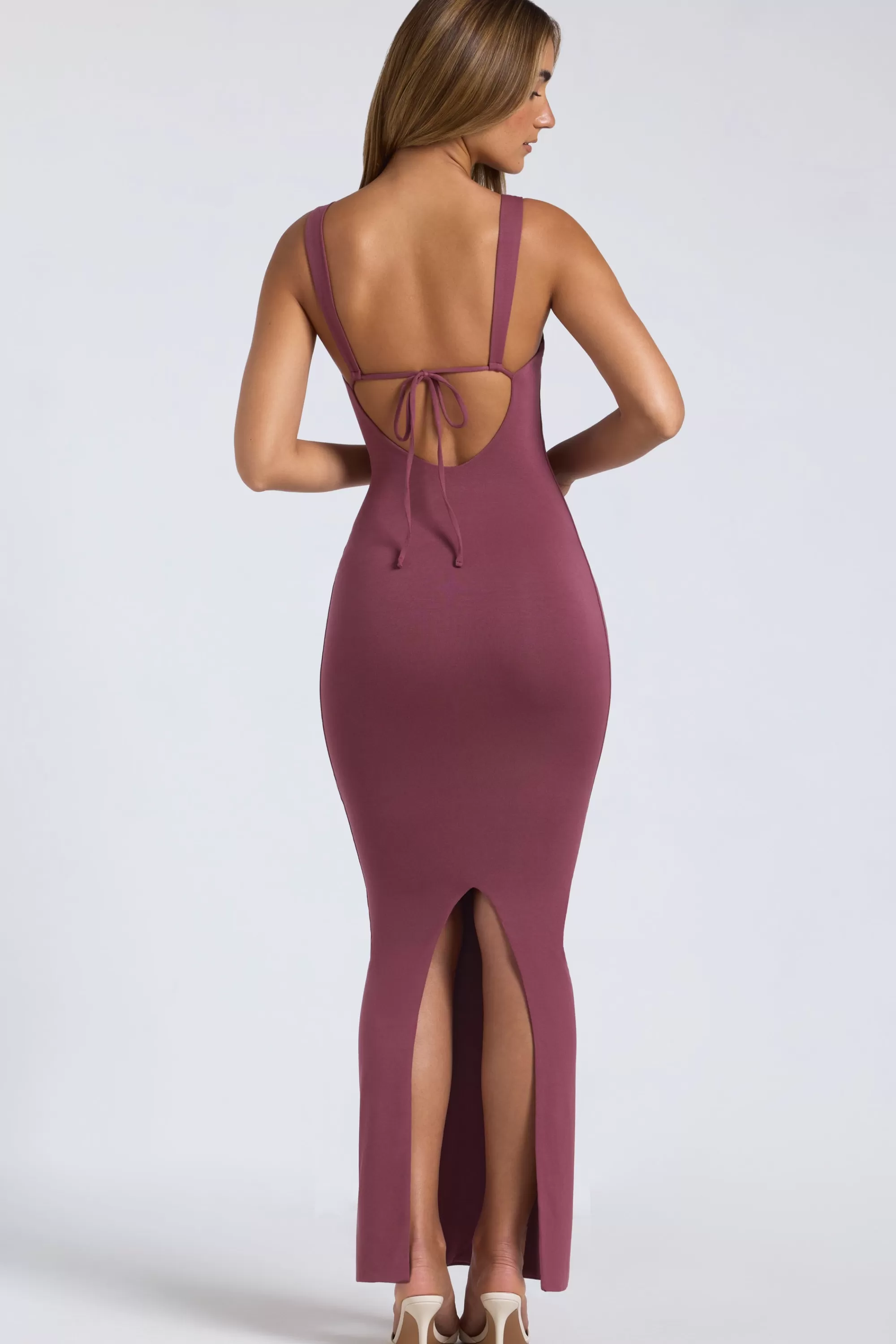 Oh Polly Modal Square Neck Low Back Maxi Dress In Plum Store