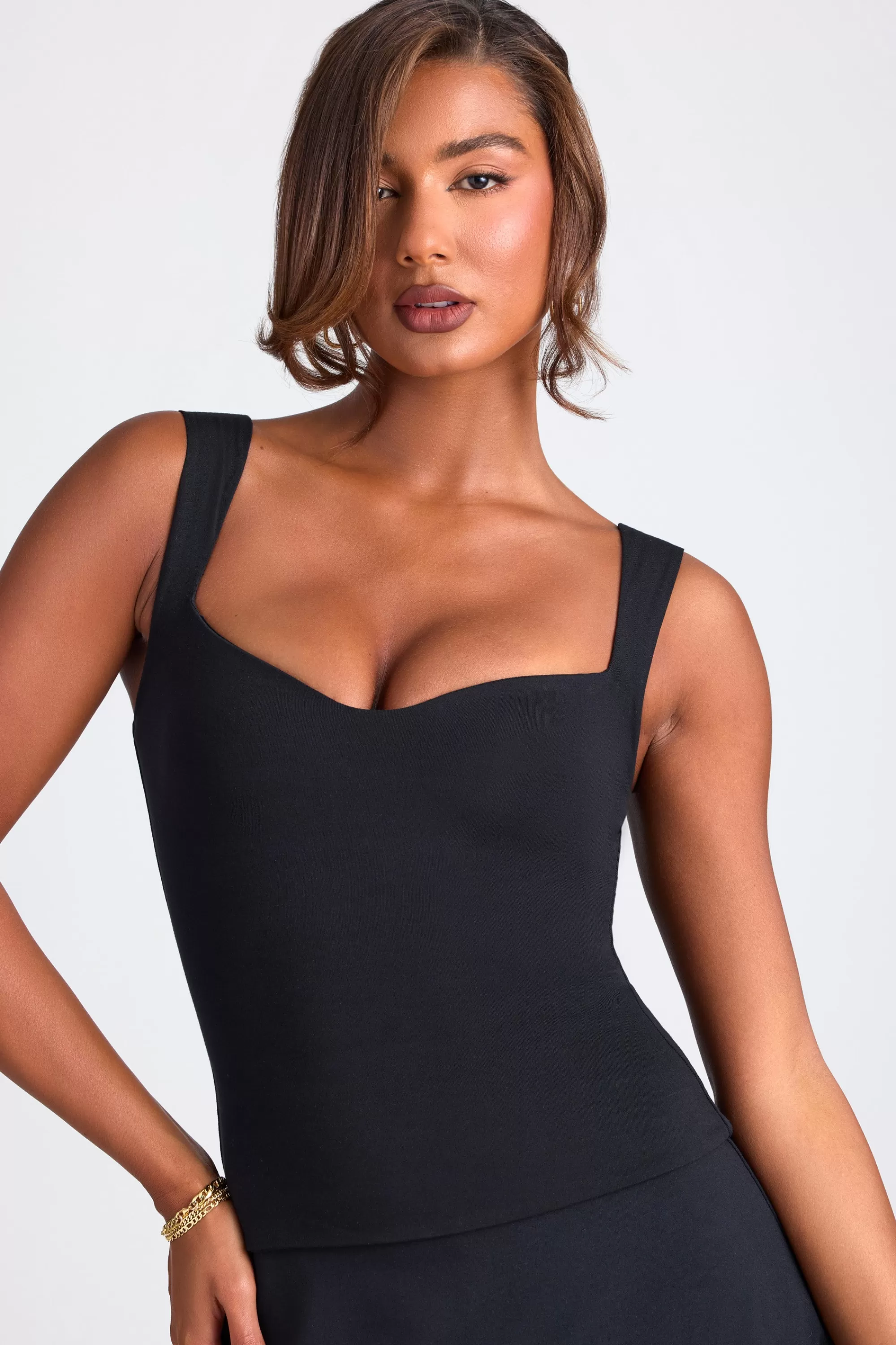 Oh Polly Modal Sweetheart-Neck Top In Black Sale