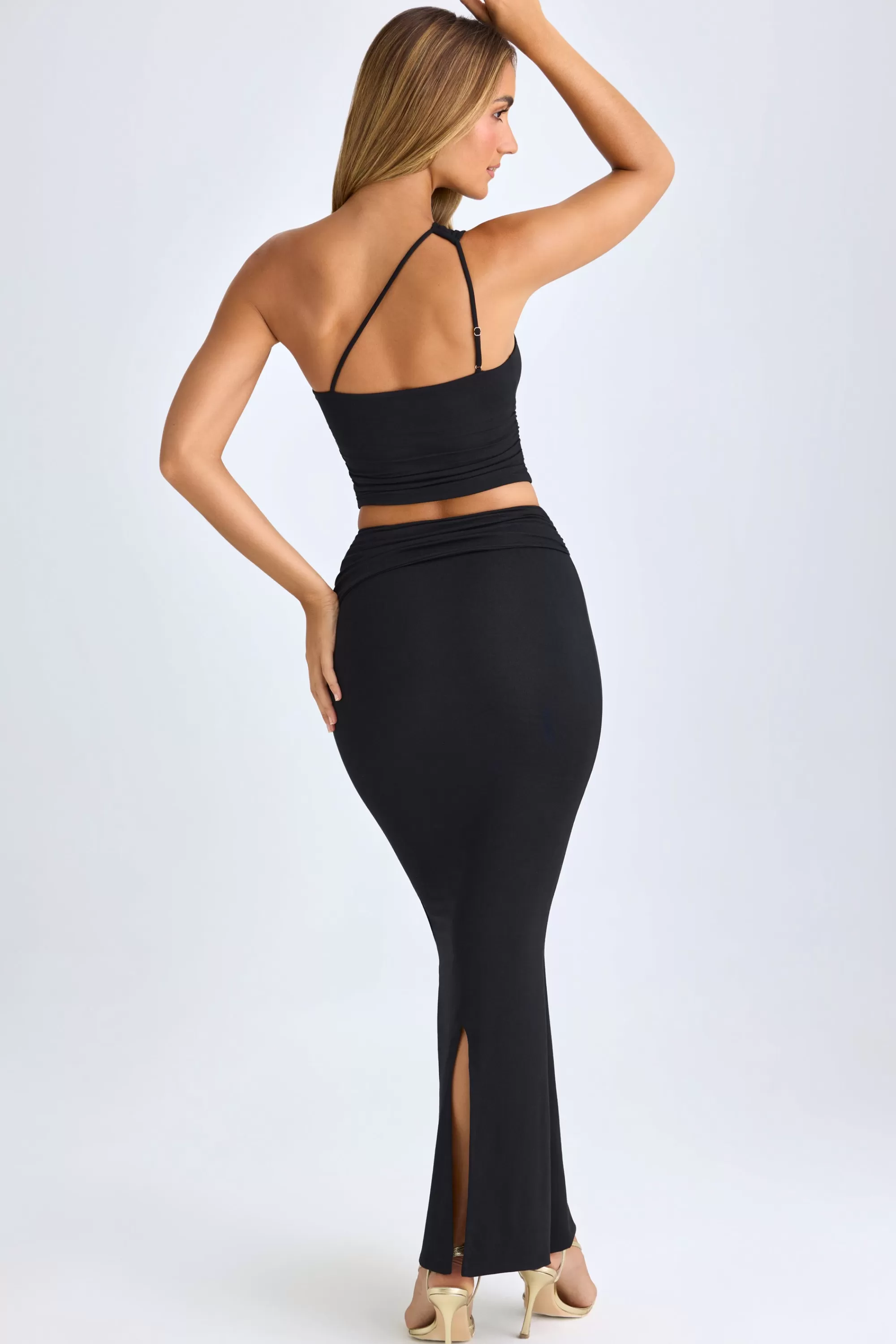 Oh Polly Modal Twist-Front Maxi Skirt In Black Clearance