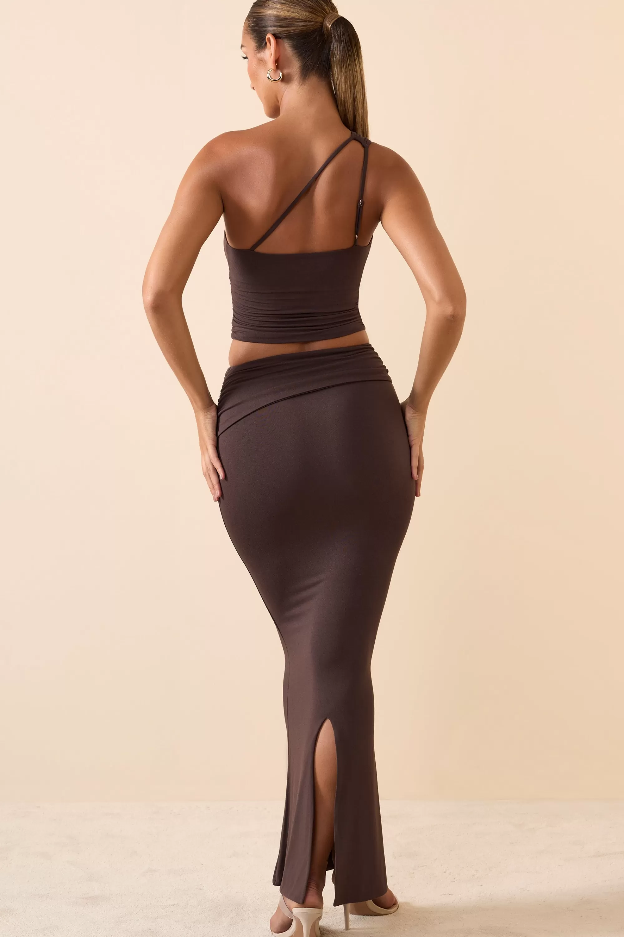 Oh Polly Modal Twist-Front Maxi Skirt In Chocolate Brown Hot