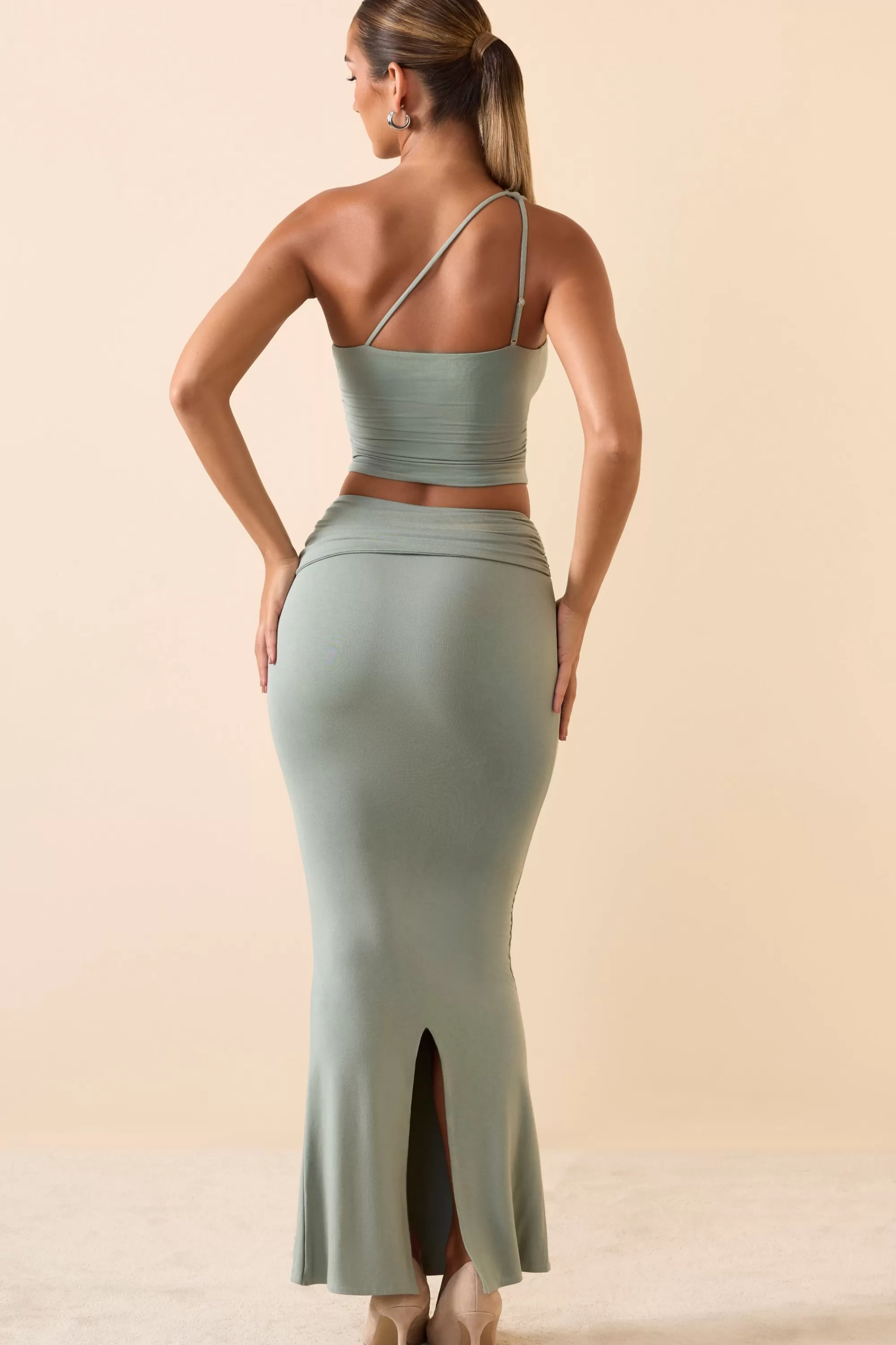 Oh Polly Modal Twist-Front Maxi Skirt In Smoke Green Best