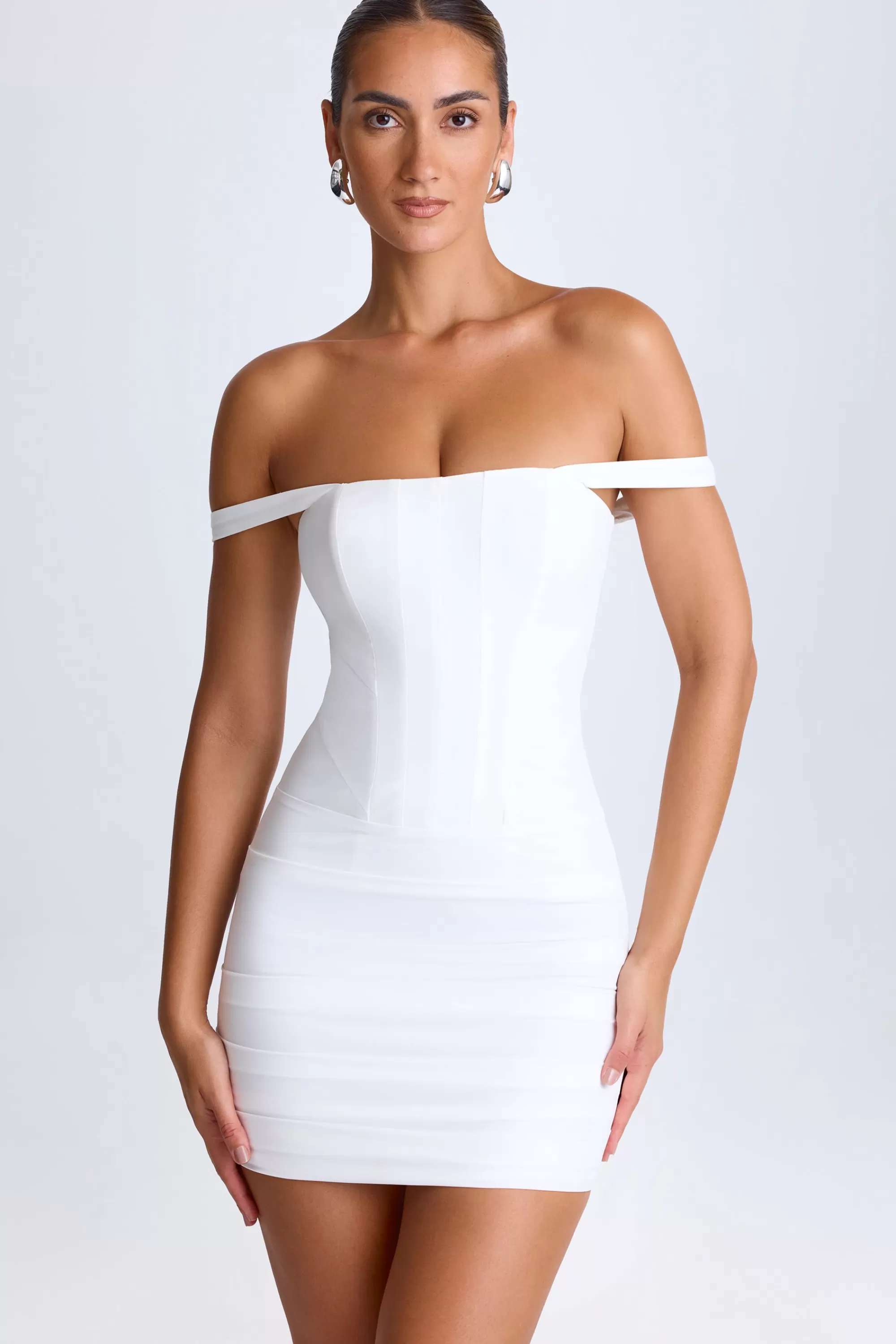 Oh Polly Off-Shoulder Corset Mini Dress In White Cheap