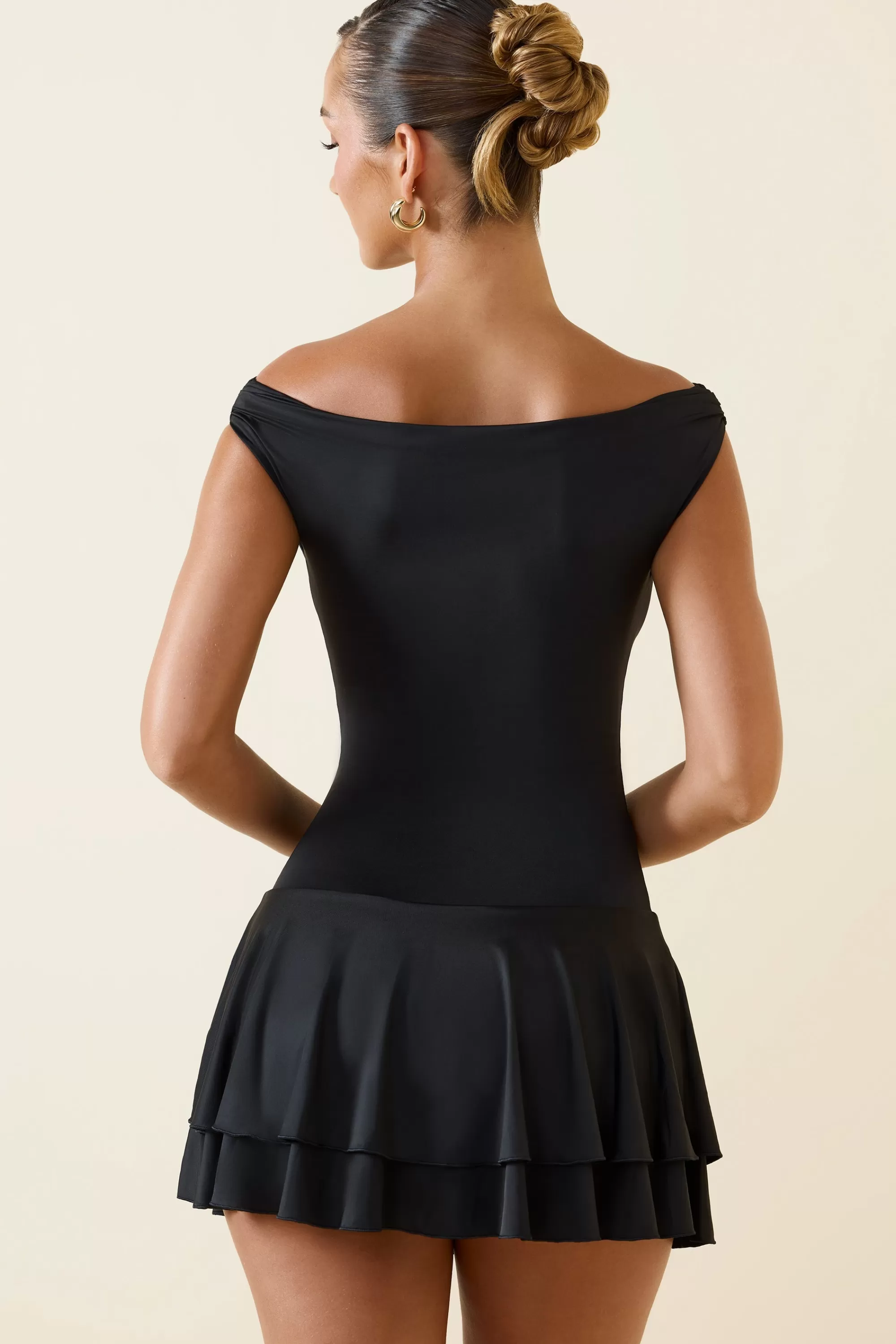 Oh Polly Off-Shoulder Ruffled Mini Dress In Black Fashion