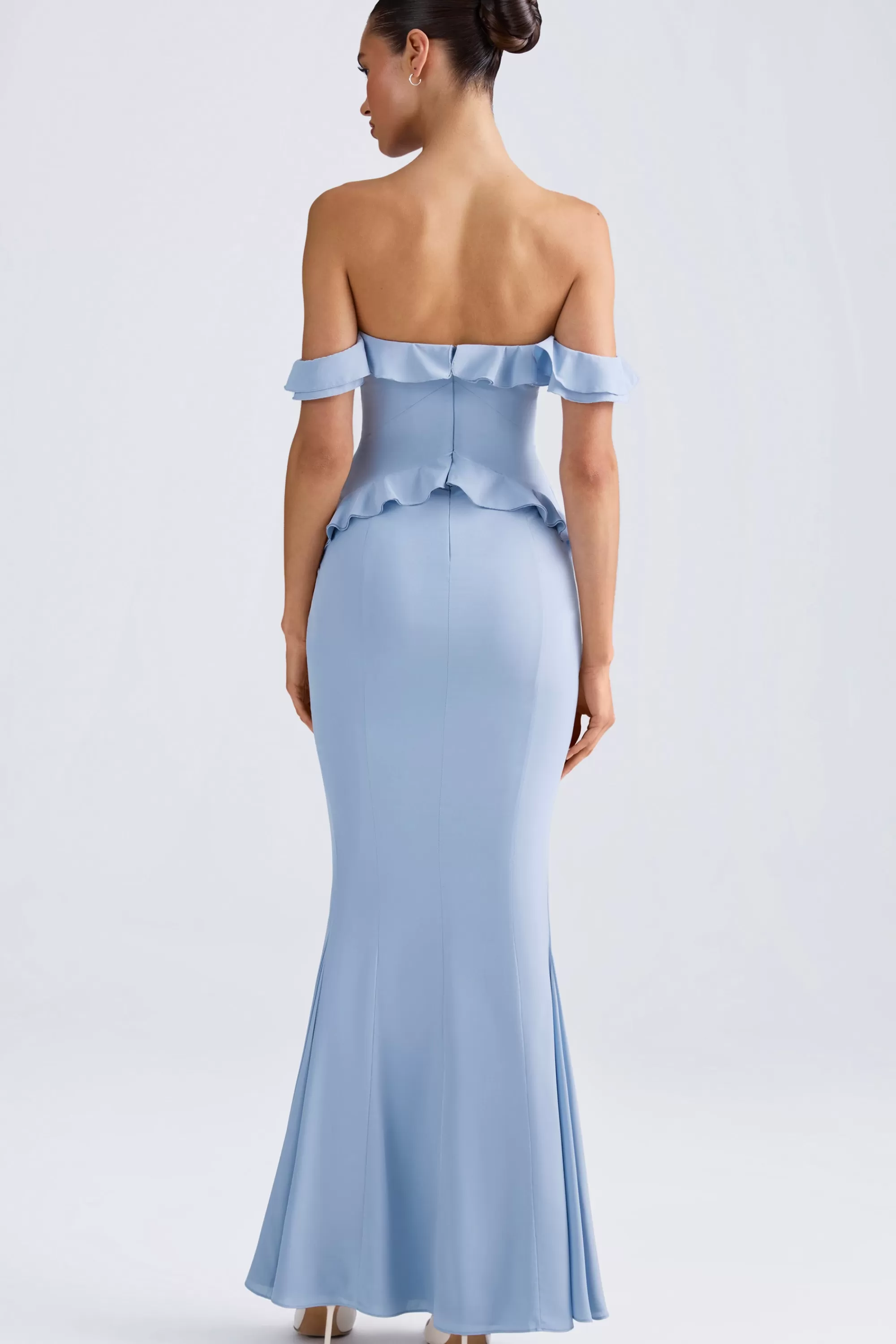 Oh Polly Off-Shoulder Ruffle-Trim Gown In Light Blue Sale