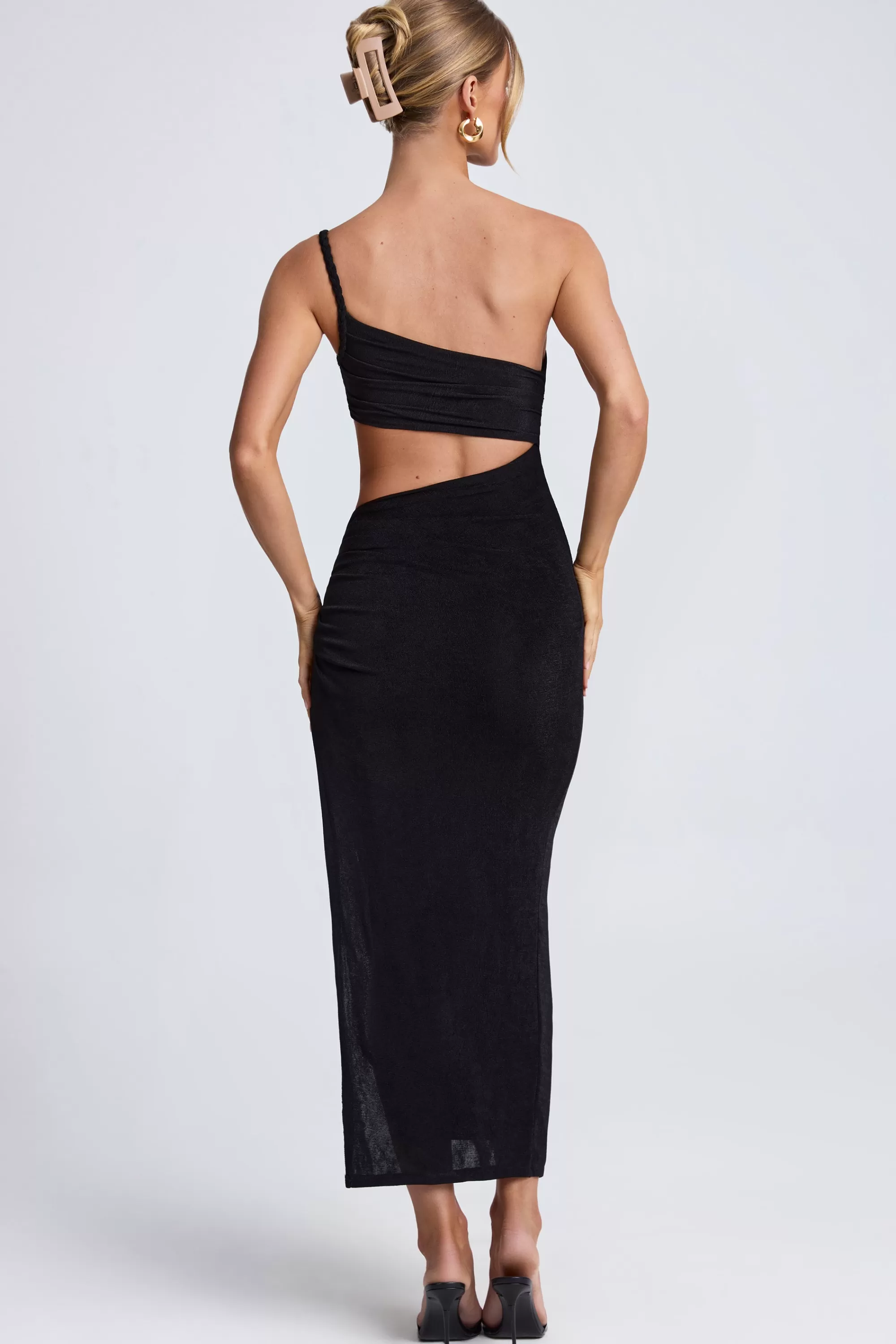 Oh Polly One Shoulder Cut Out Maxi Dress In Black Shop