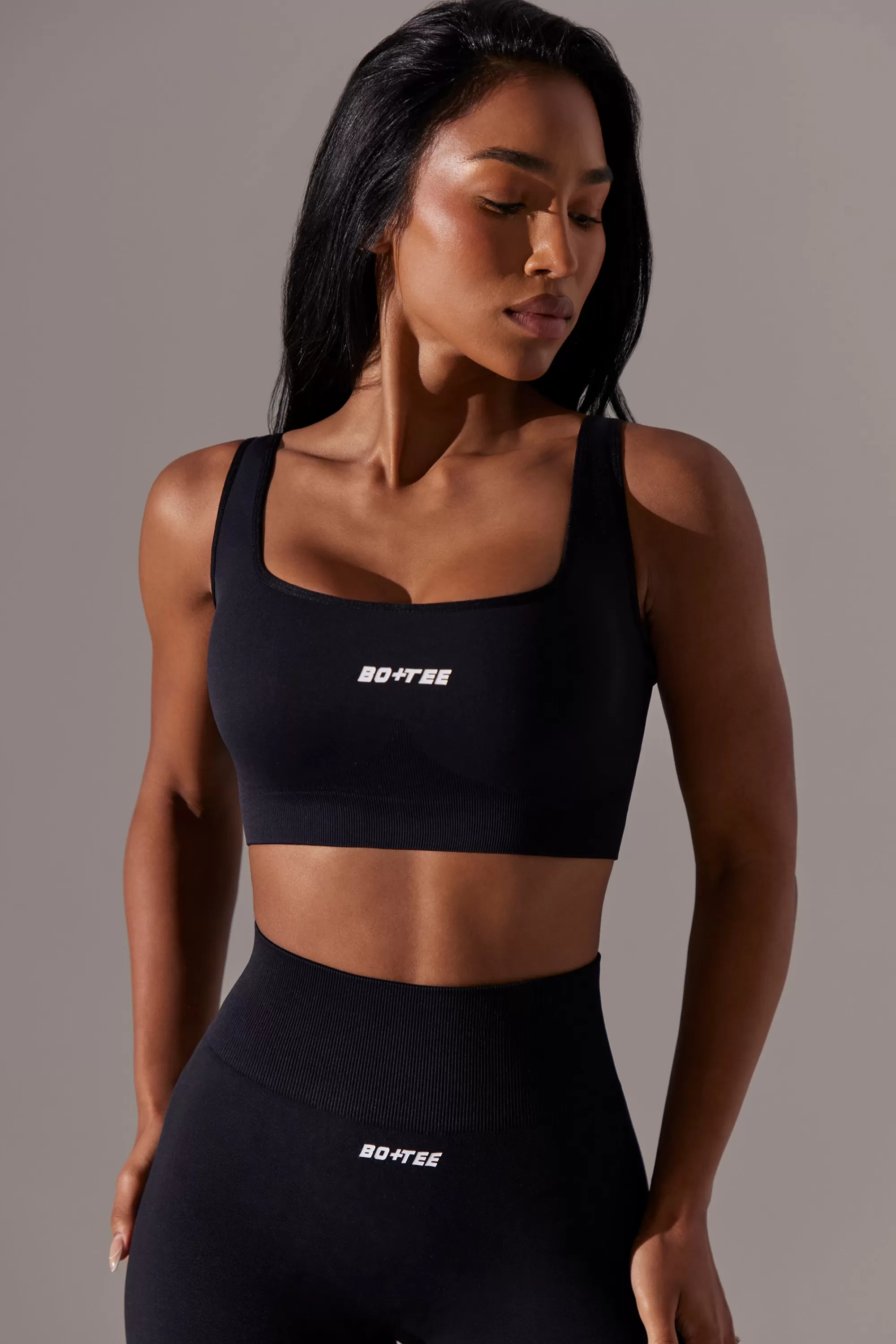 Oh Polly Open Back Square Neck Sports Bra In Black Store