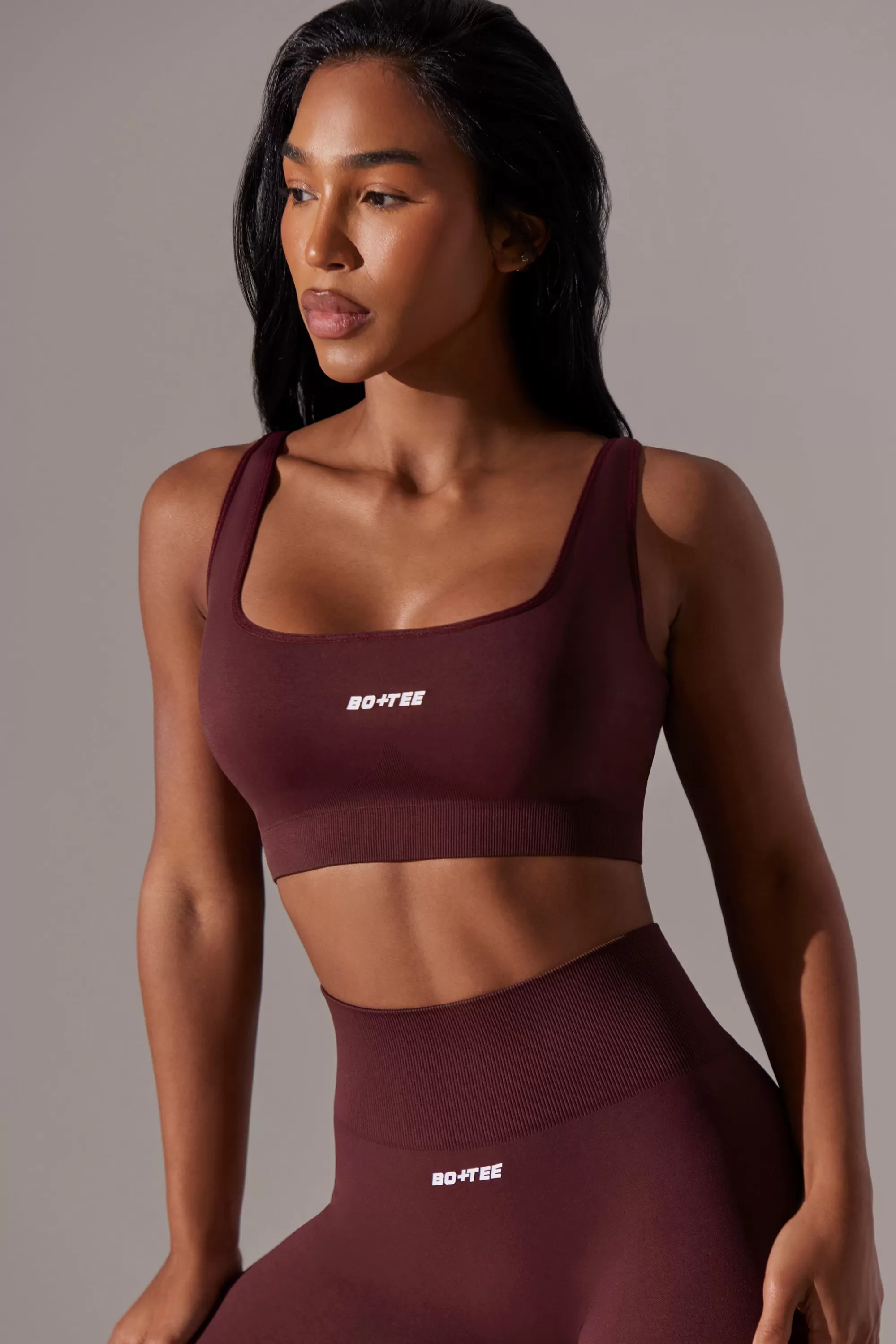 Oh Polly Open Back Square Neck Sports Bra In Burgundy Discount