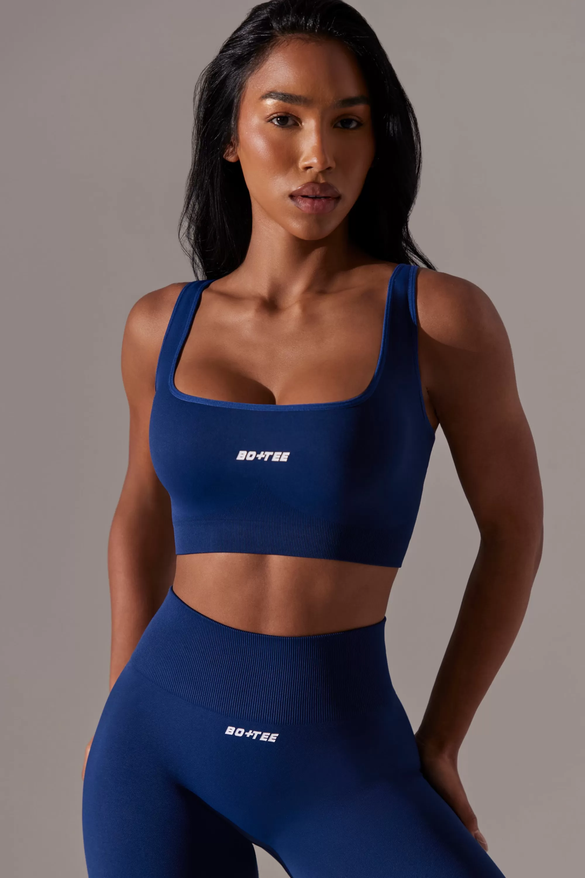 Oh Polly Open Back Square Neck Sports Bra In Navy Online