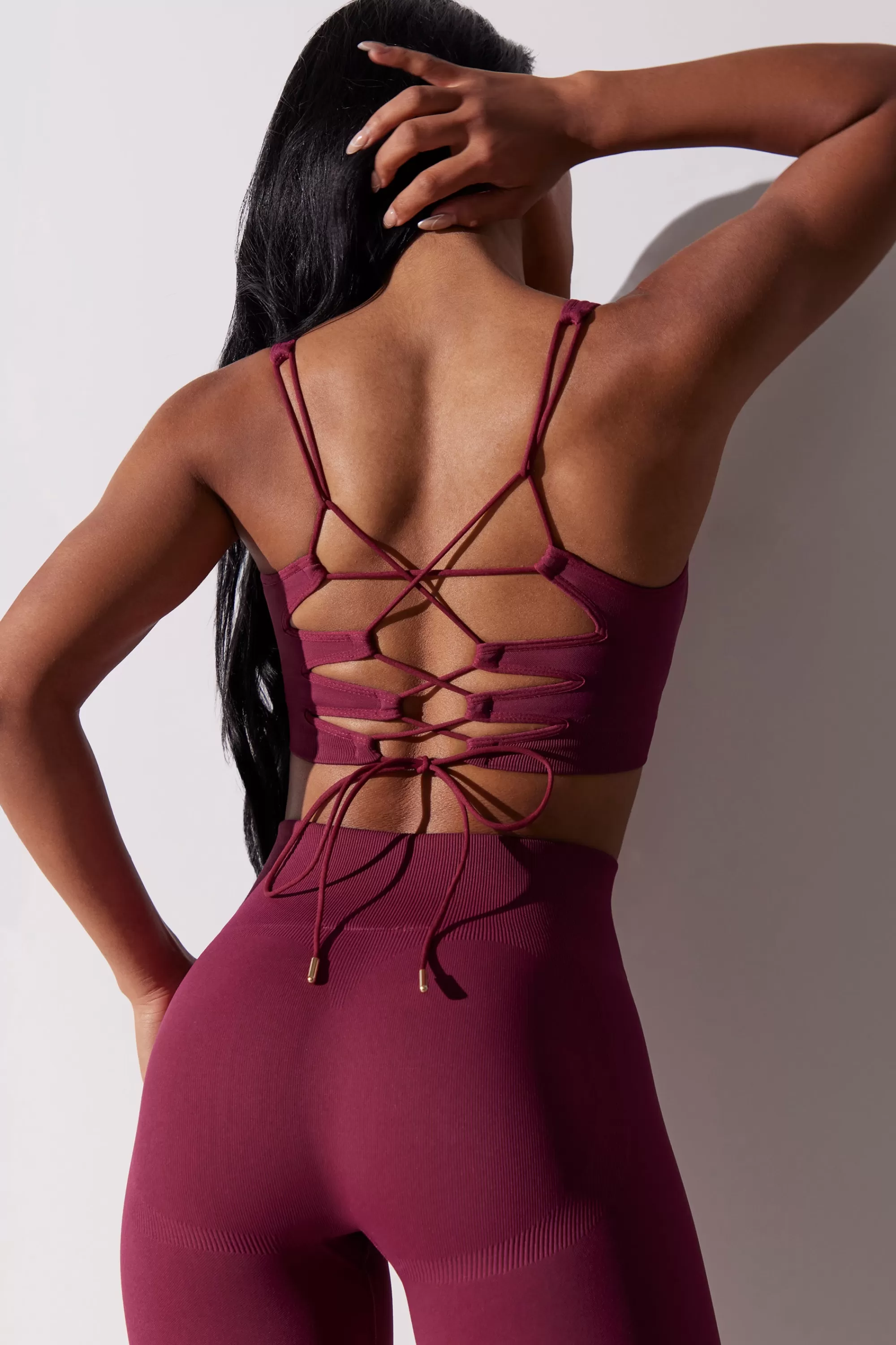 Oh Polly Open Back Square Neck Sports Bra In Plum Best