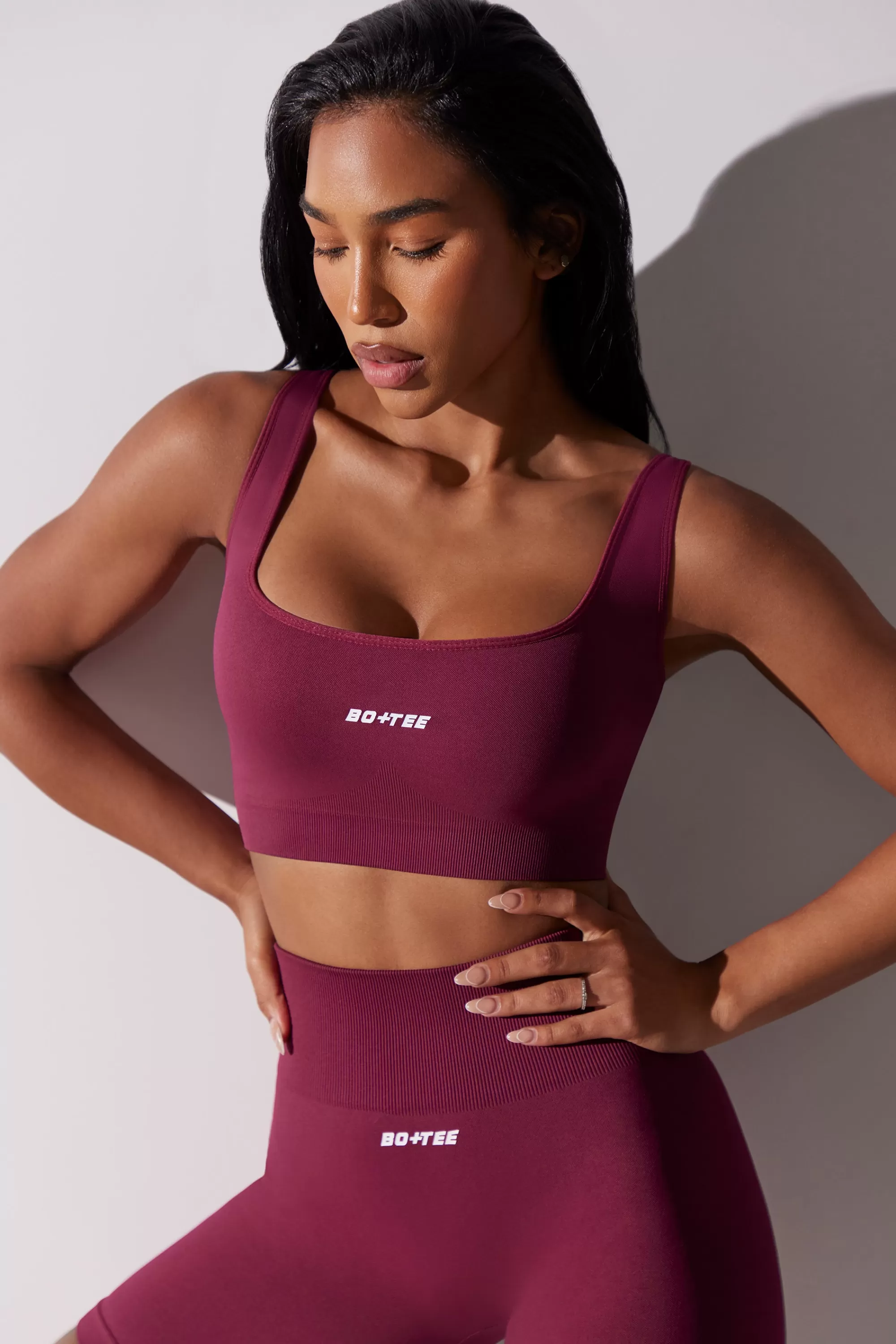 Oh Polly Open Back Square Neck Sports Bra In Plum Best