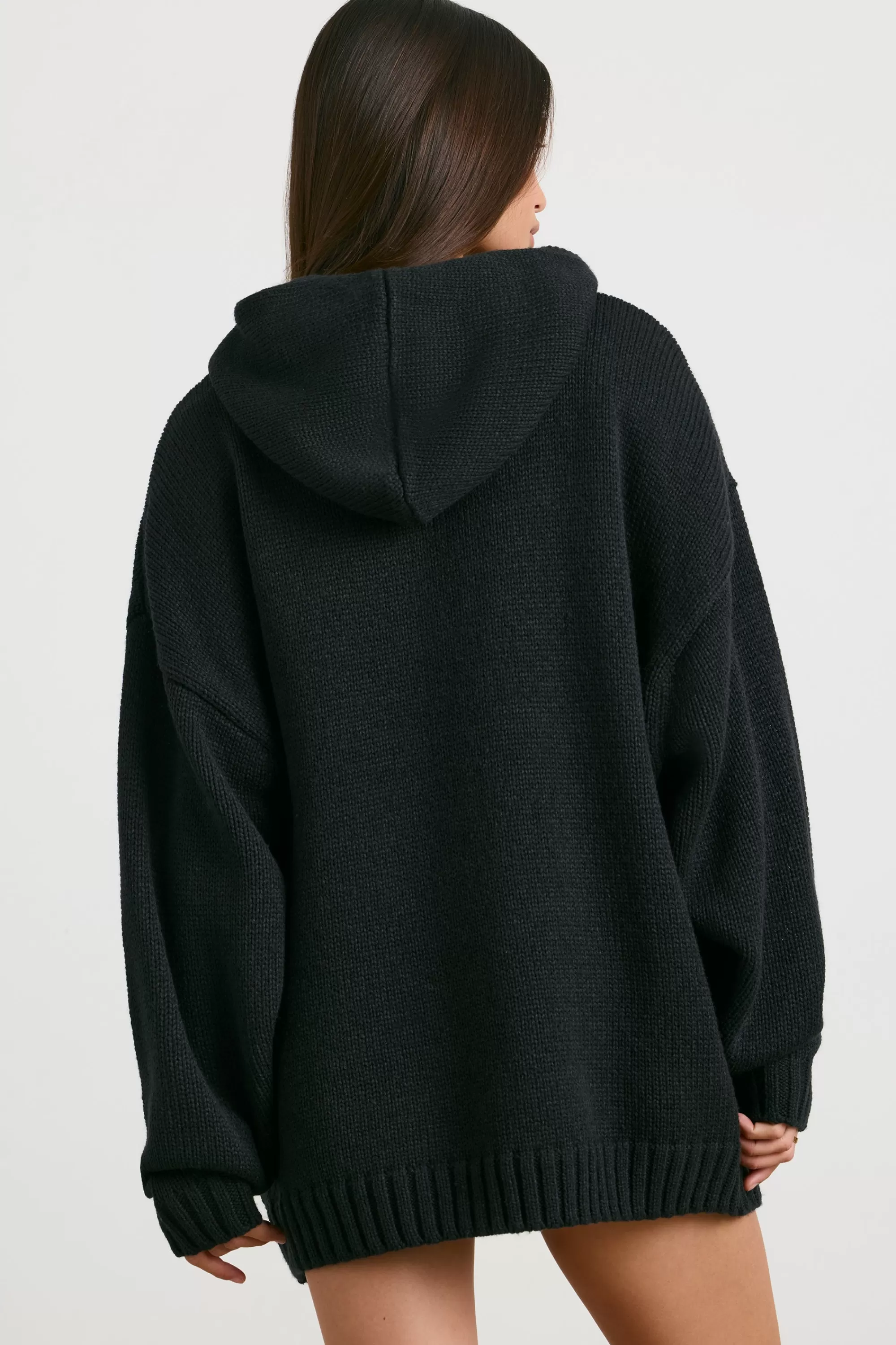 Oh Polly Oversized Chunky Knit Hoodie In Black Sale