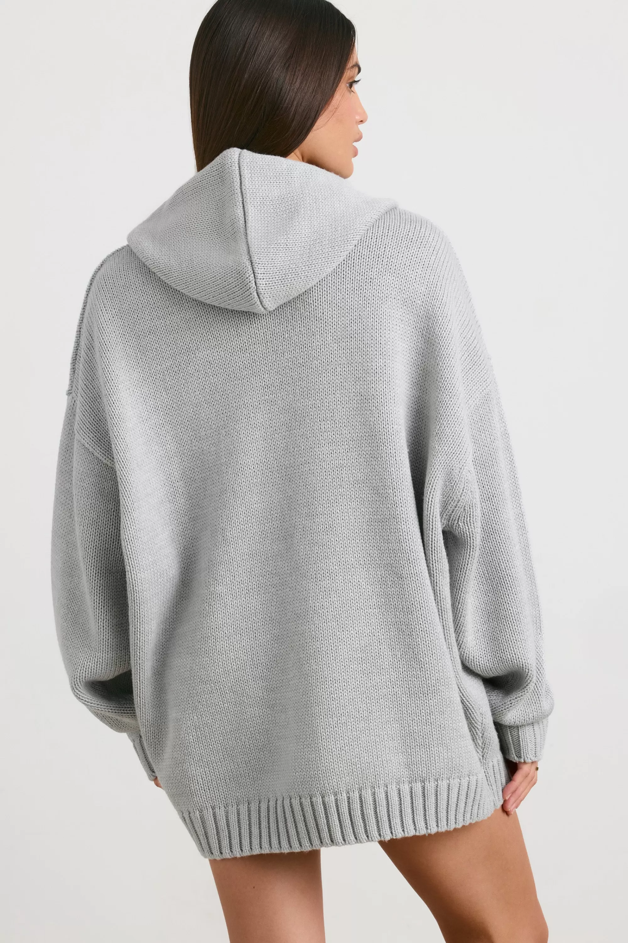 Oh Polly Oversized Chunky Knit Hoodie In Heather Grey Outlet