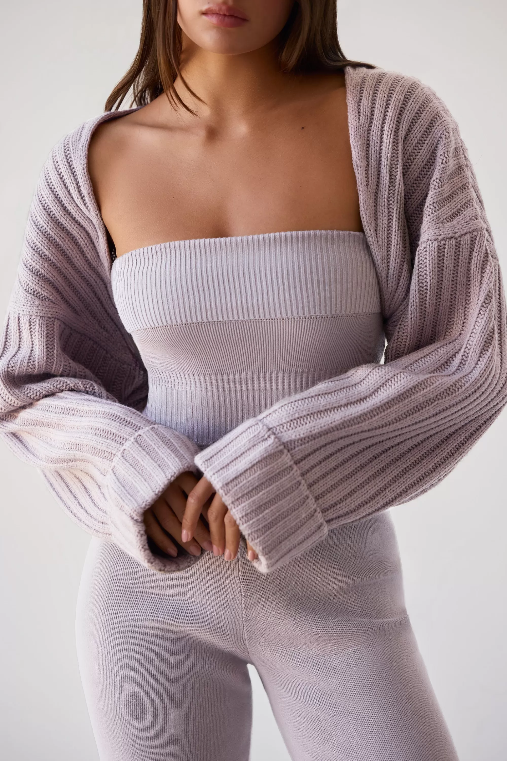 Oh Polly Oversized Chunky Knit Shrug In Dusty Lavender Fashion