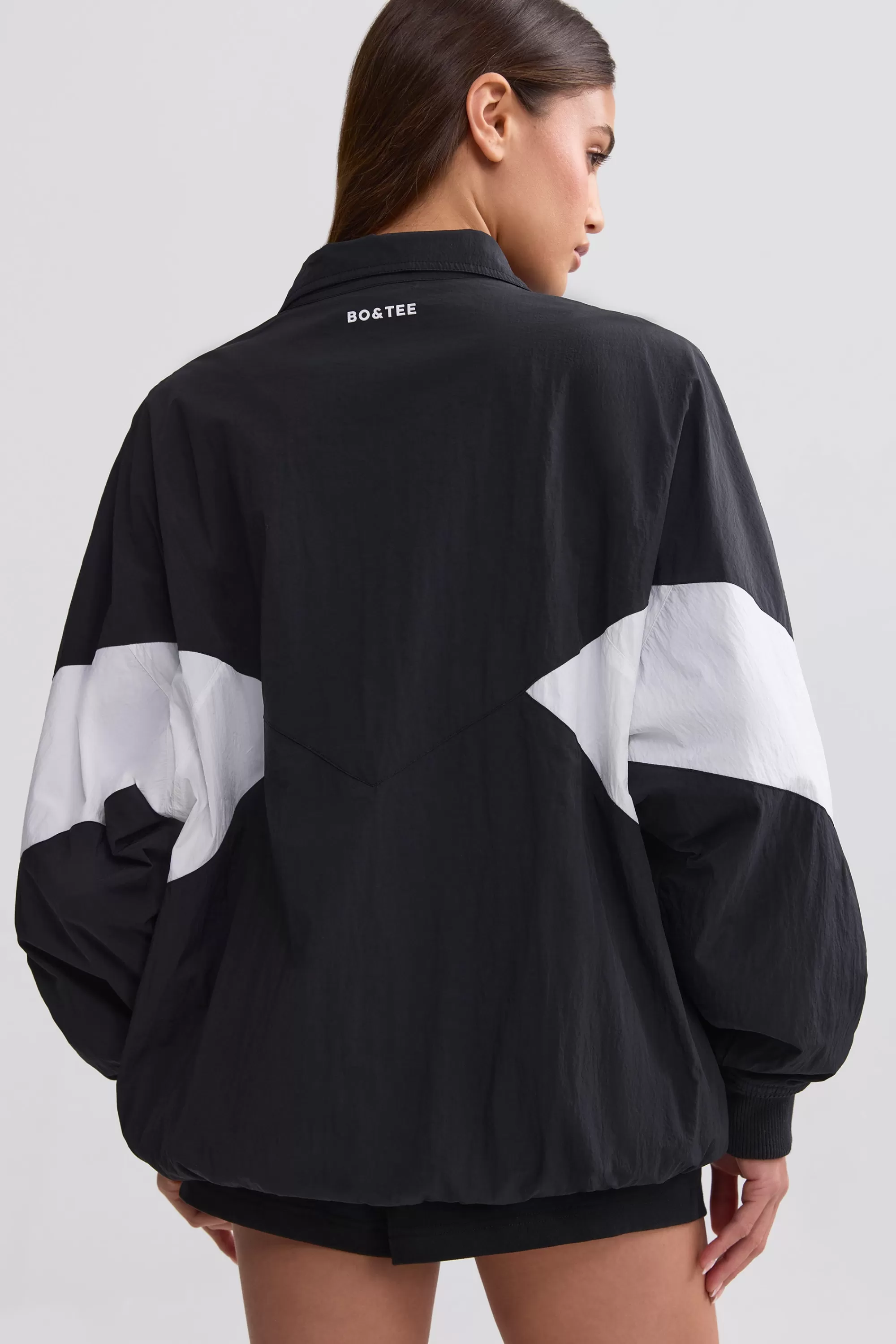 Oh Polly Oversized Colourblock Track Jacket In Black Best