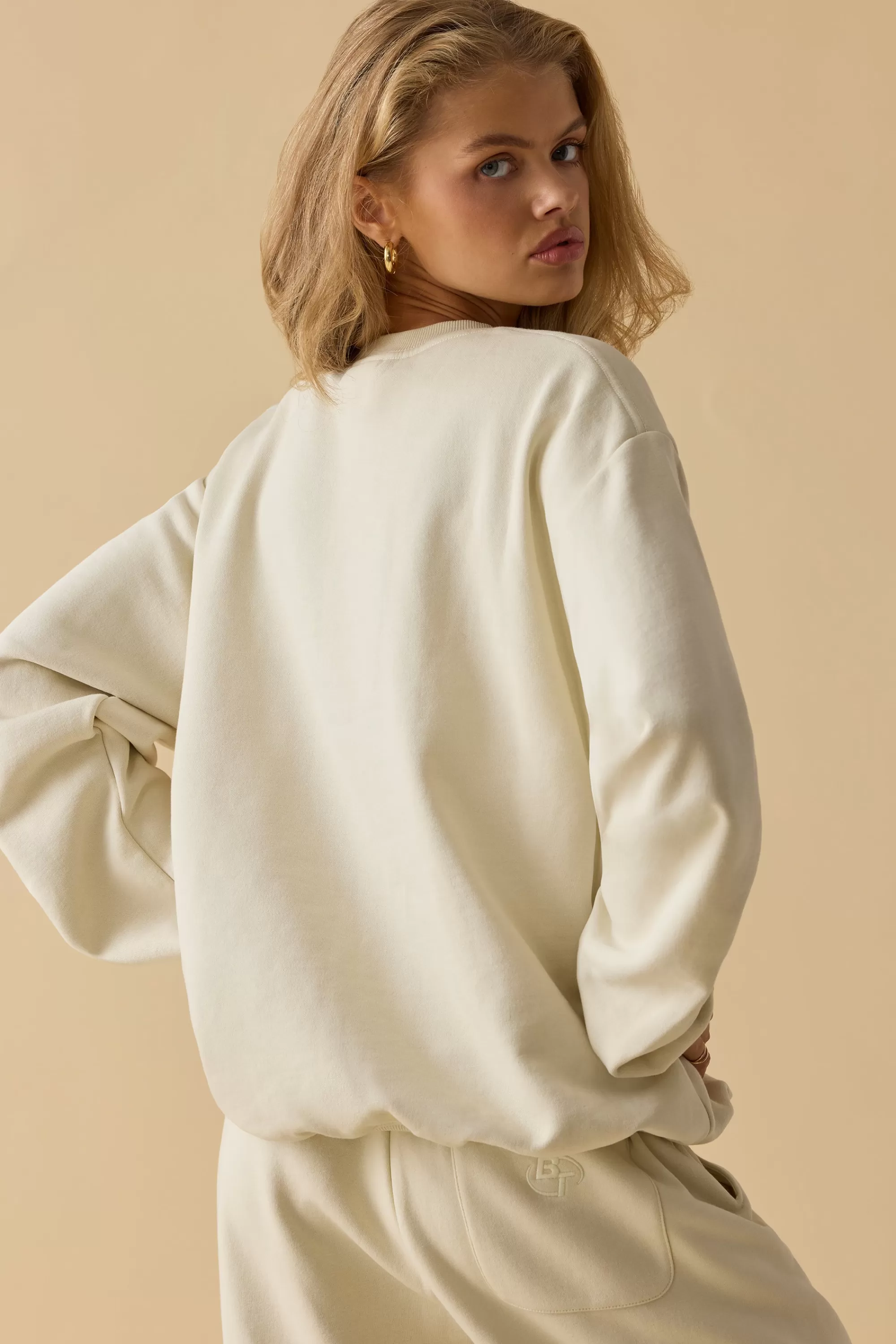 Oh Polly Oversized Crew Neck Sweatshirt In Bone Clearance