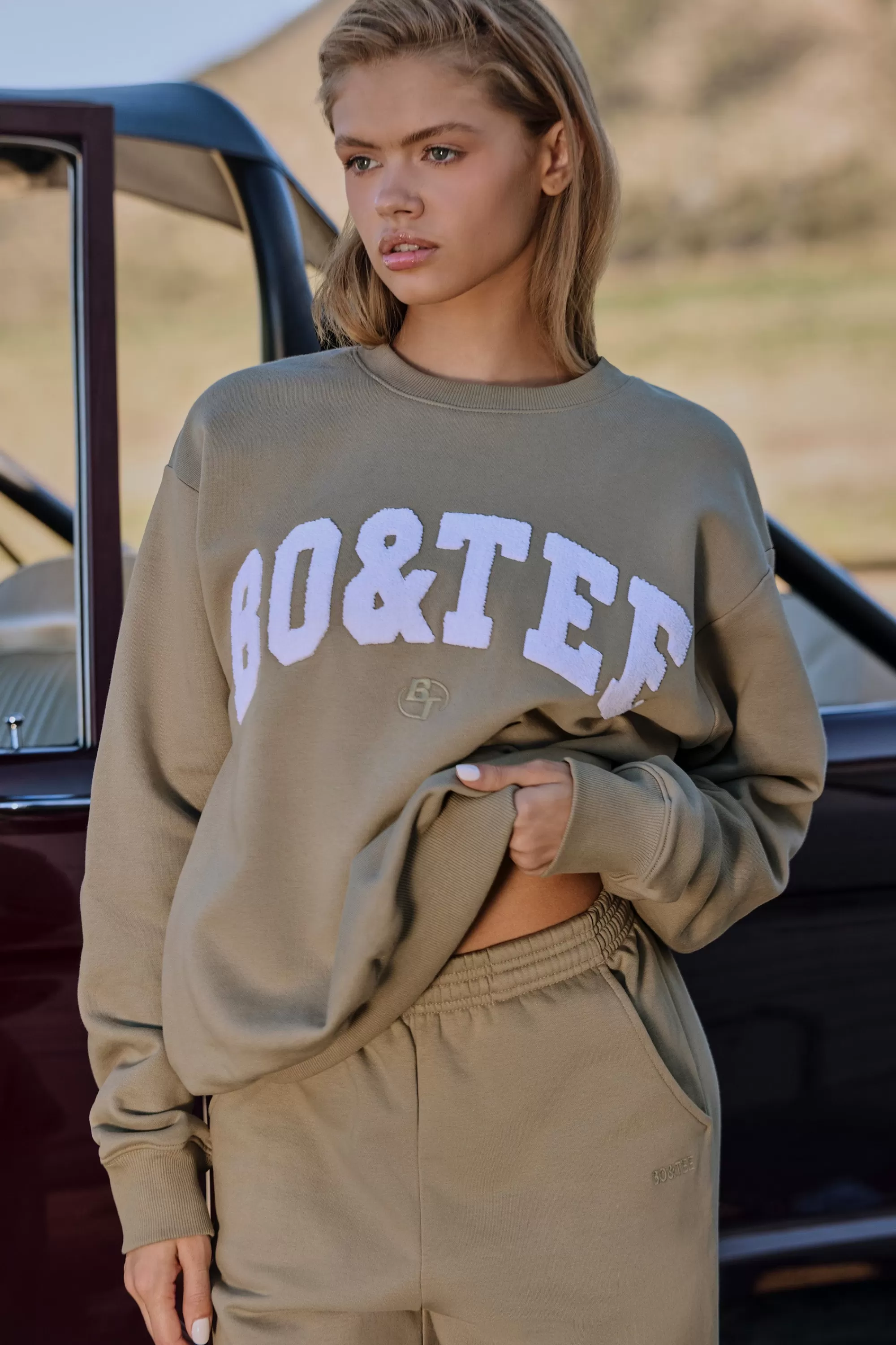 Oh Polly Oversized Crew Neck Sweatshirt In Soft Olive New