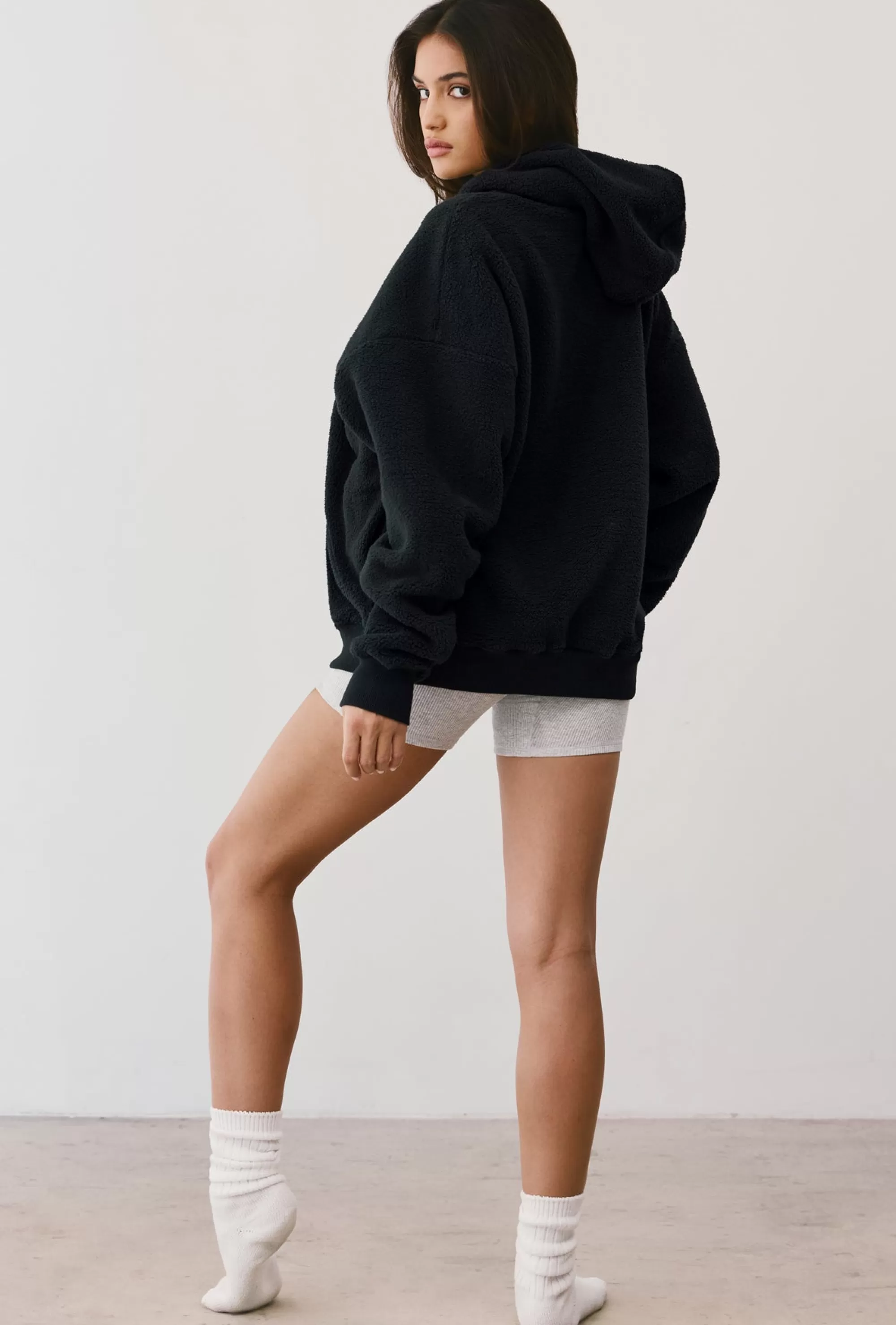 Oh Polly Oversized Fleece Hooded Sweatshirt In Onyx Flash Sale