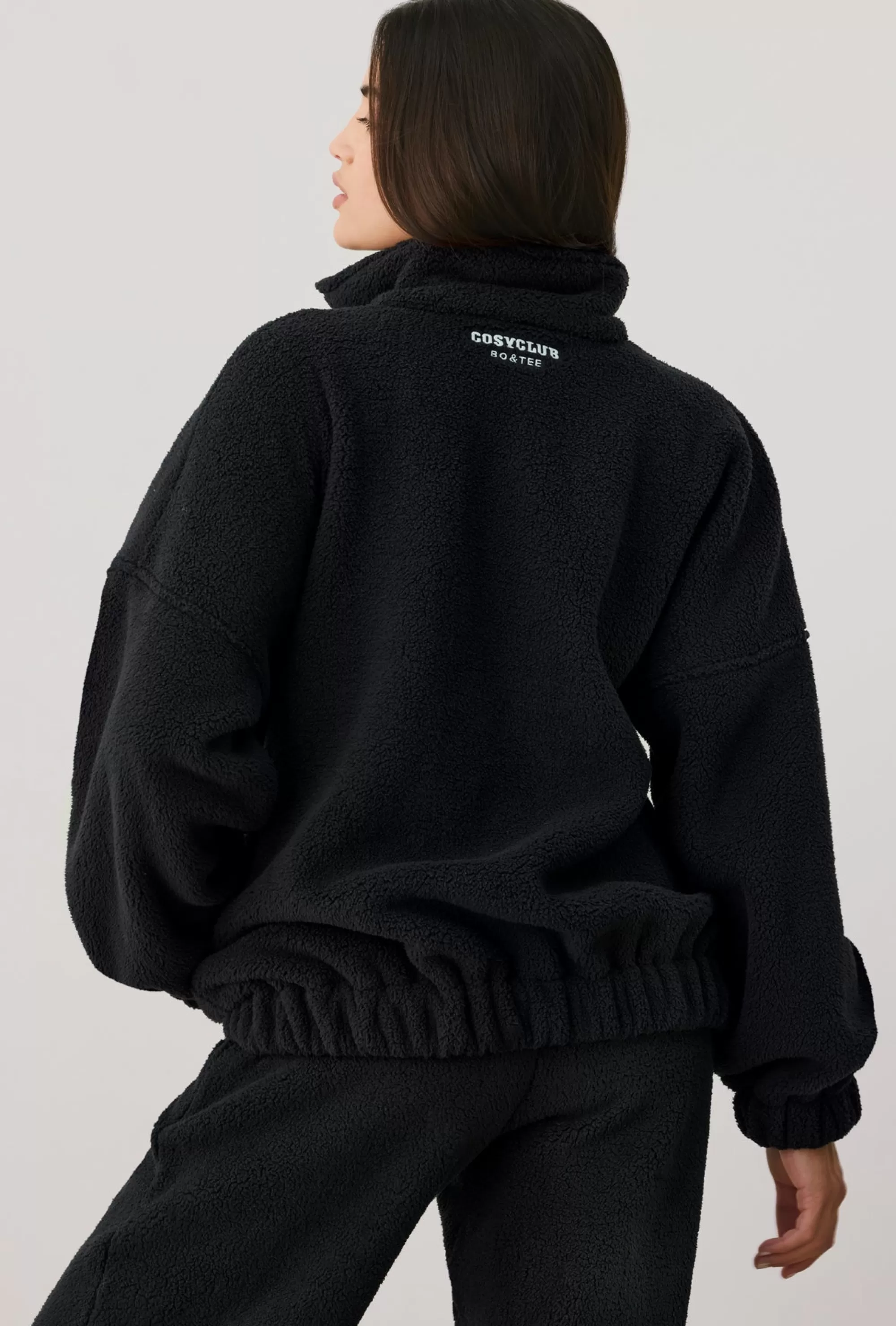 Oh Polly Oversized Fleece Zip Up Jacket In Onyx Shop