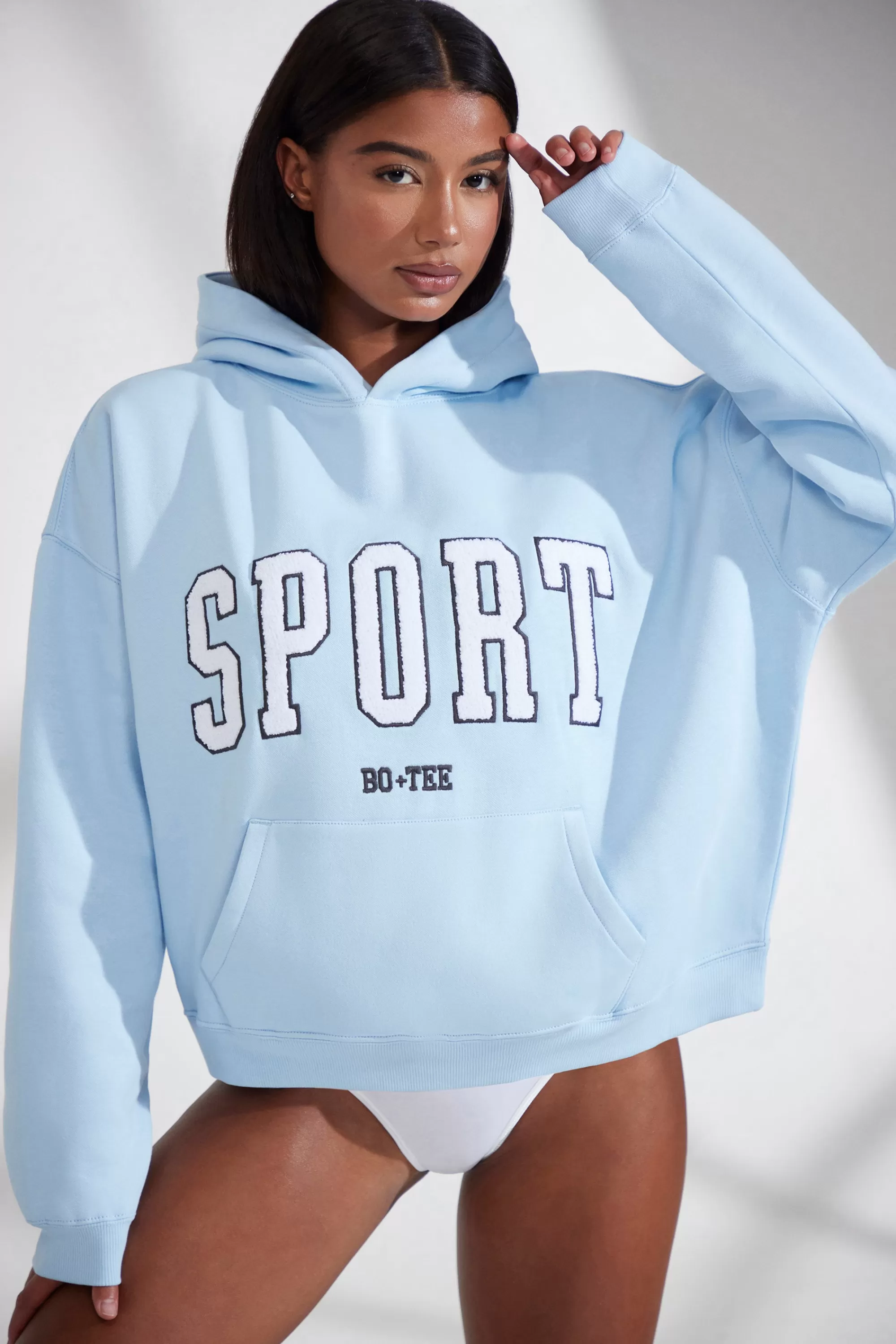 Oh Polly Oversized Hooded Sweatshirt In Baby Blue Sale