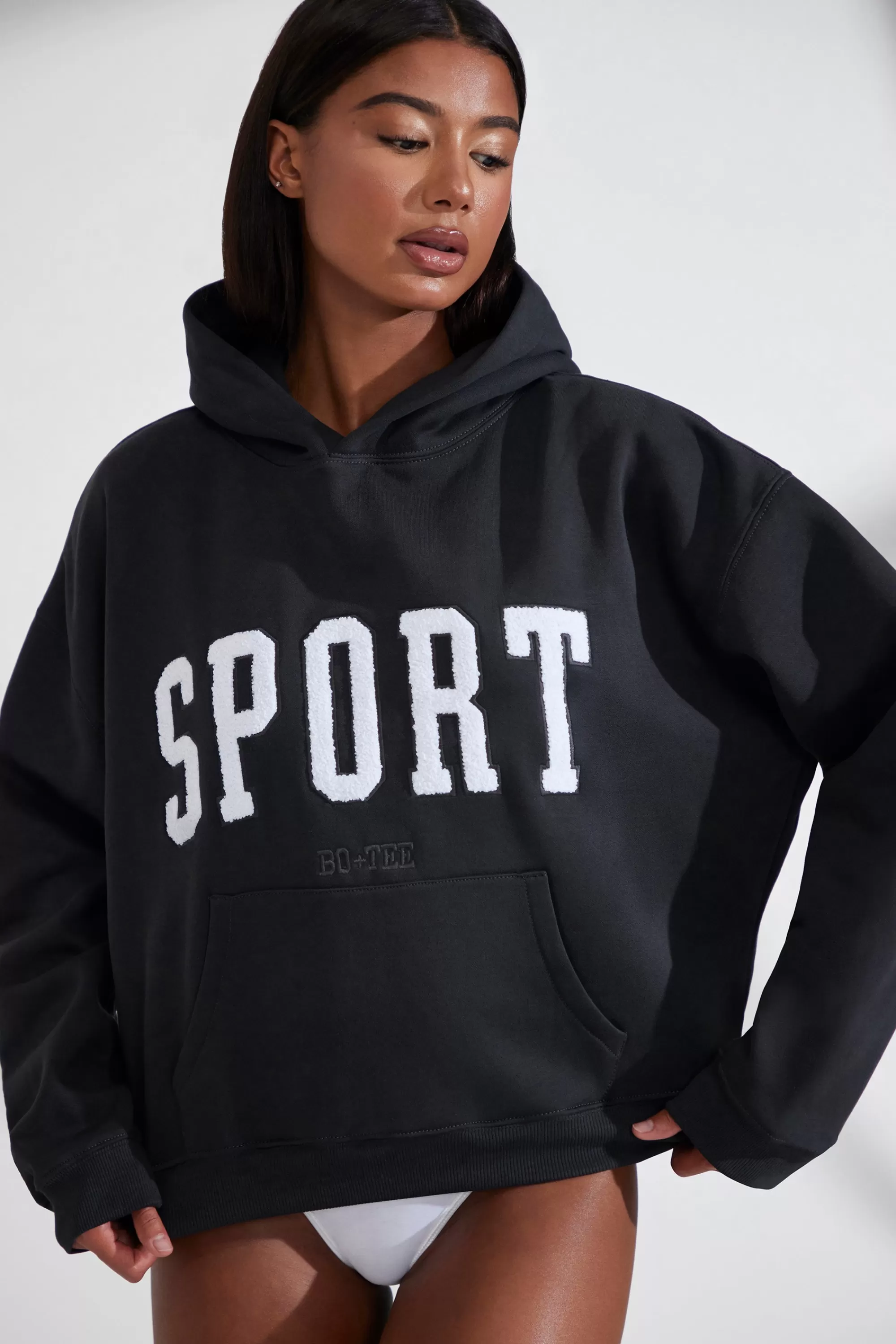 Oh Polly Oversized Hooded Sweatshirt In Black Best